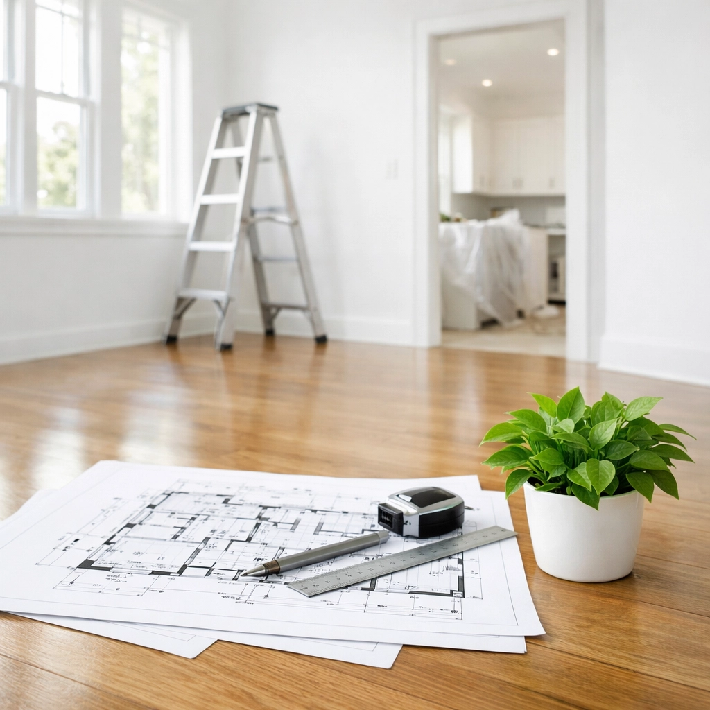 Modern home renovation project in Pennsylvania featuring blueprints for fix and flip financing and hard money loans.