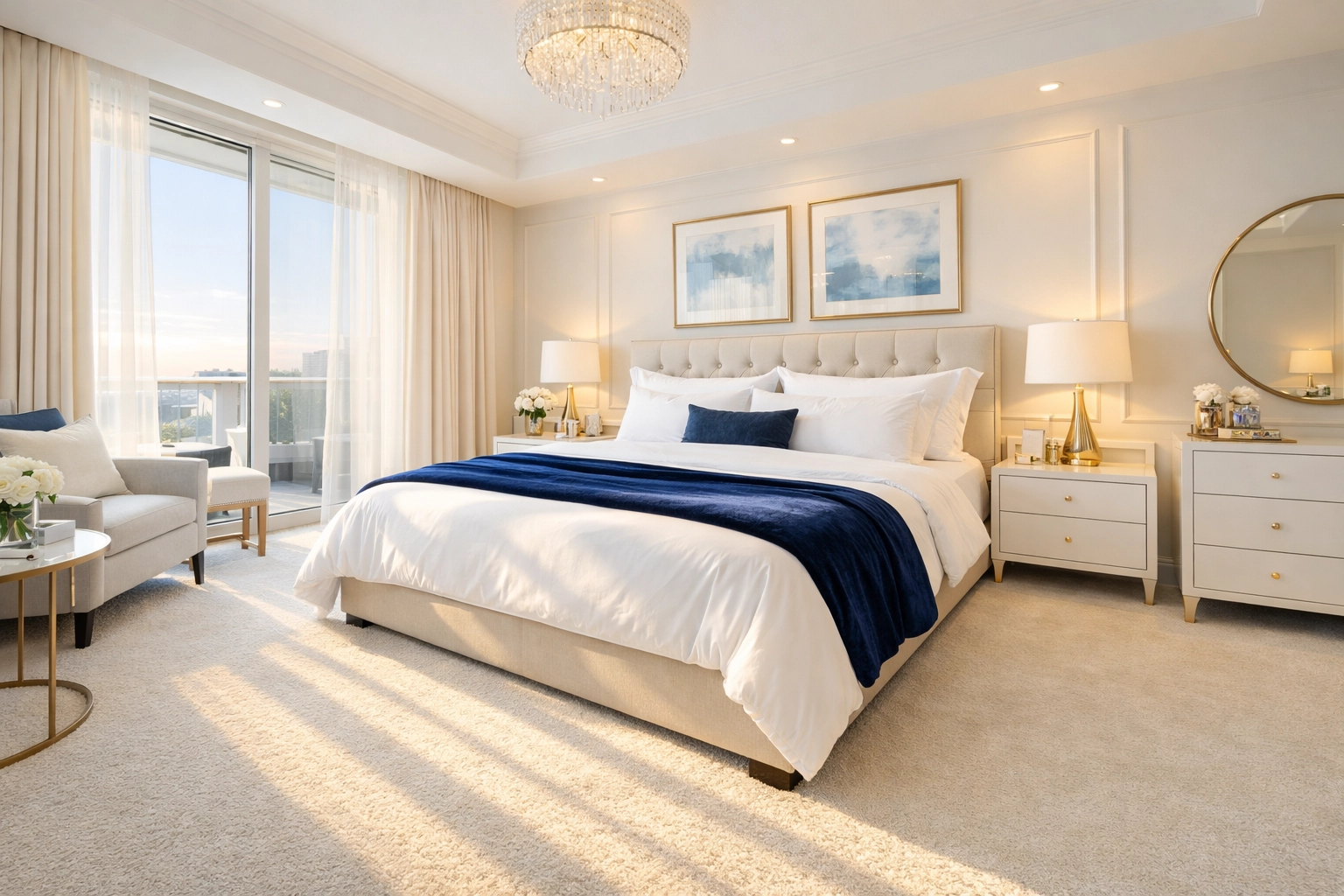 Impeccable master bedroom sanctuary achieved through professional house cleaning Shirley MA.