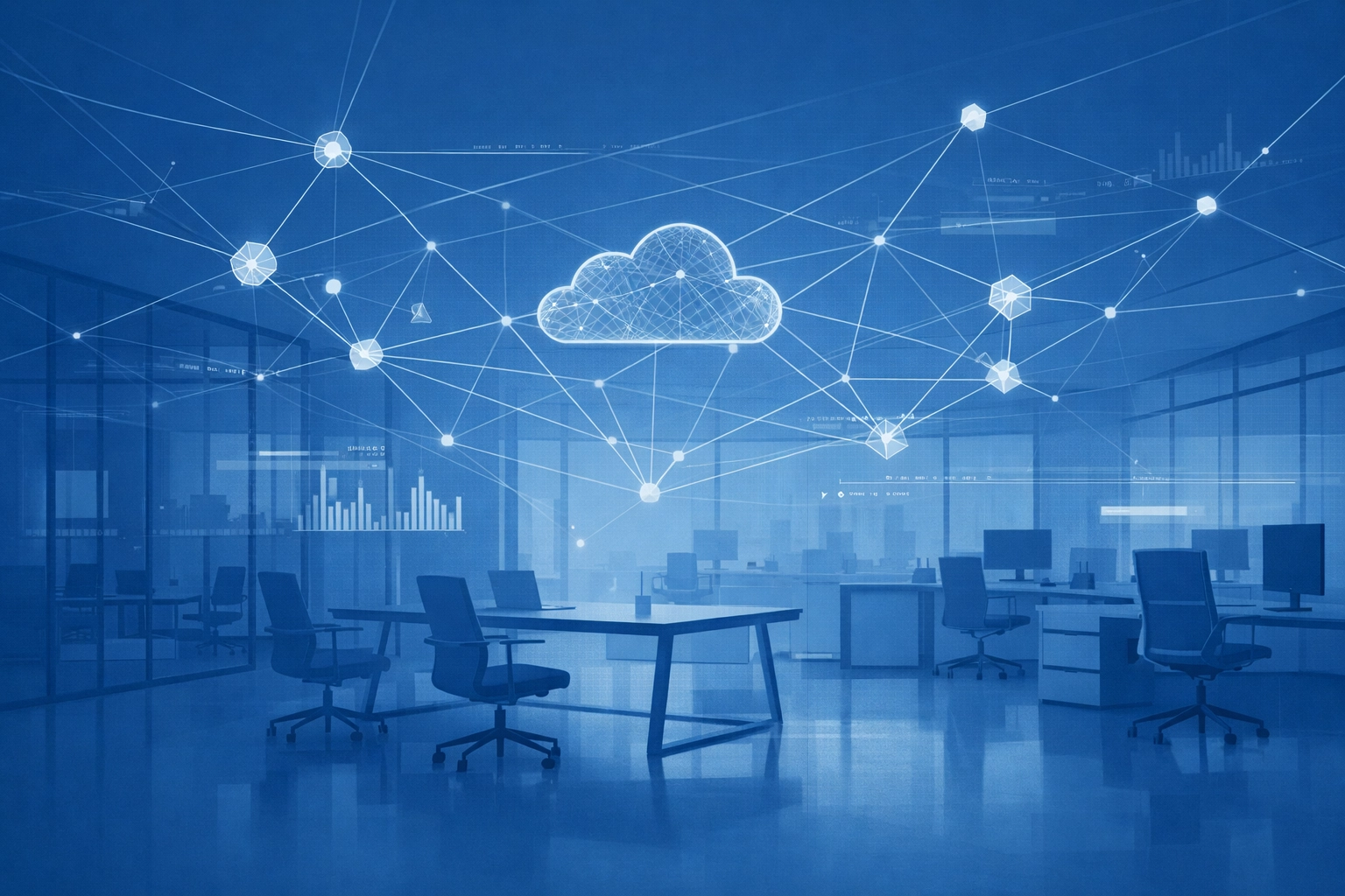 Digital connections in a modern office representing an advanced tech stack for accountancy mergers and acquisitions.