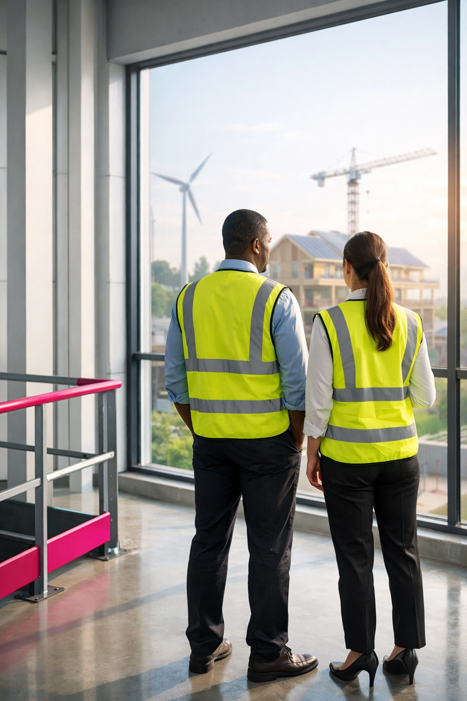 Resource management experts in high-vis vests planning a sustainable circular economy project.