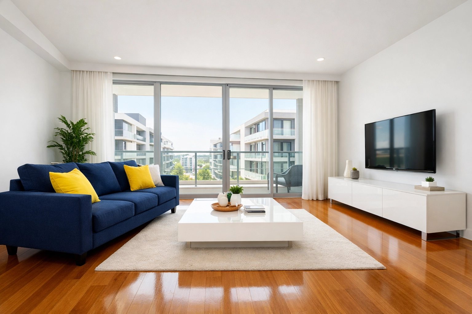 Organized and clutter-free modern living area highlighting high-quality apartment cleaning in Milford.
