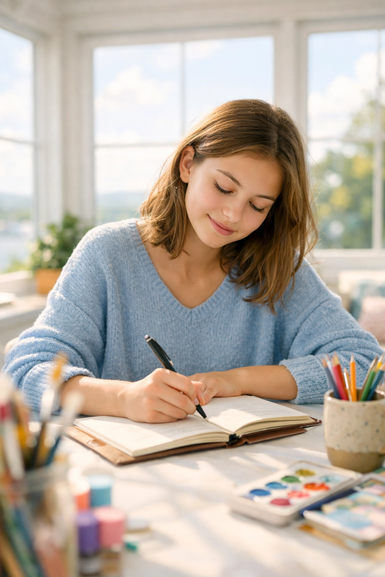 Teenager in a youth residential treatment center engaging in creative therapy to heal from trauma.