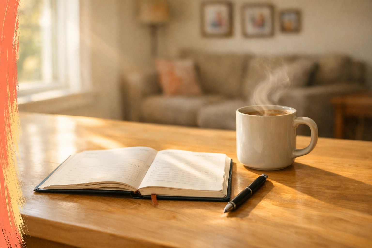 Organized planner and coffee showing simple planning approach for busy homeowners Organized planner and coffee showing simple planning approach for busy homeowners