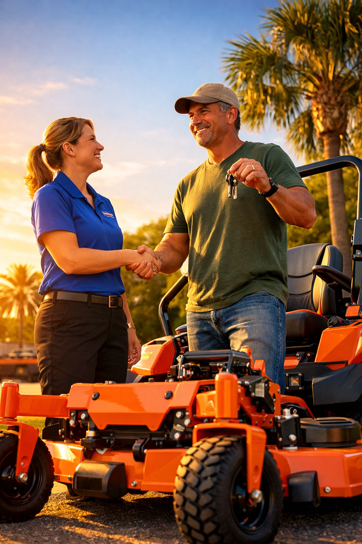 Happy customer at Ocala Tractor LLC purchasing a Gravely commercial zero-turn mower in Florida