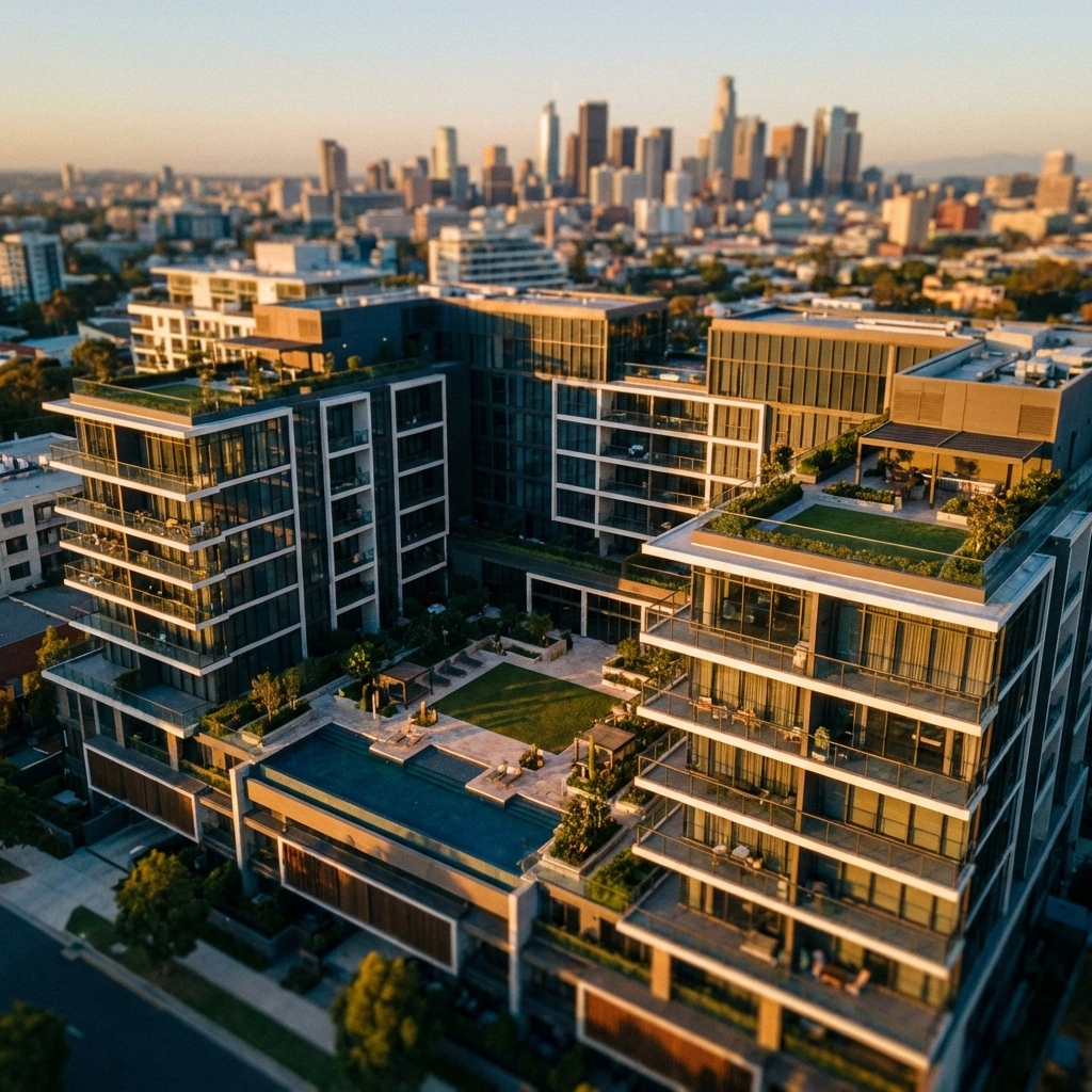 Aerial view of luxury multifamily real estate, highlighting income-focused property investment opportunities in 2026.