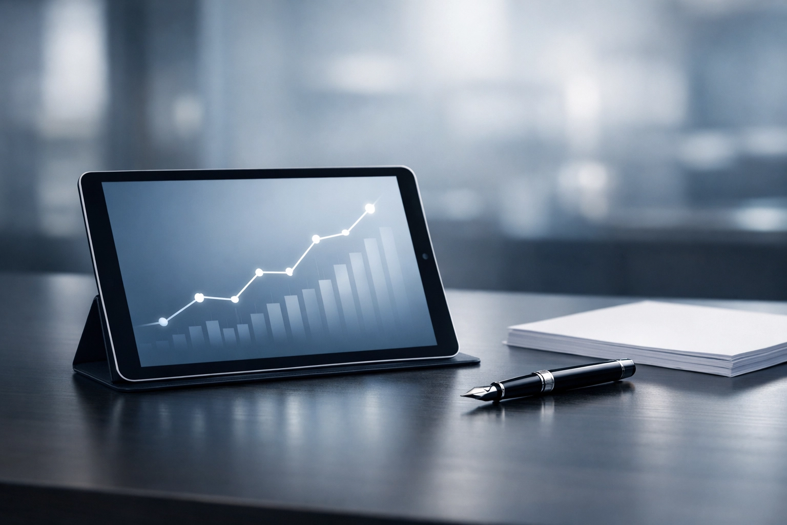 Upward growth chart on a tablet representing strong Alabama business valuation and financial health.