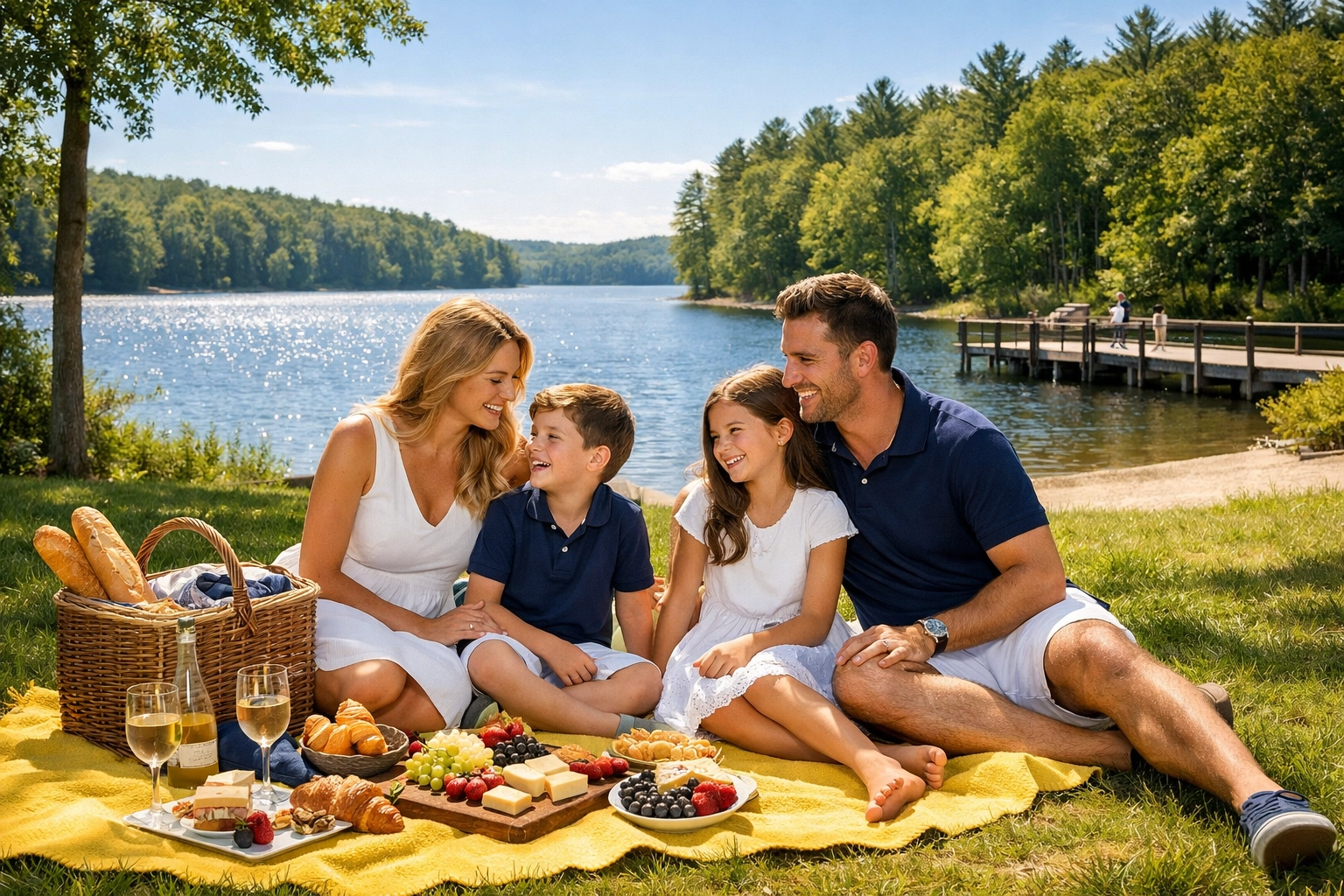 Happy family enjoying a picnic at Hopkinton State Park after a weekly house cleaning service in Ashland.