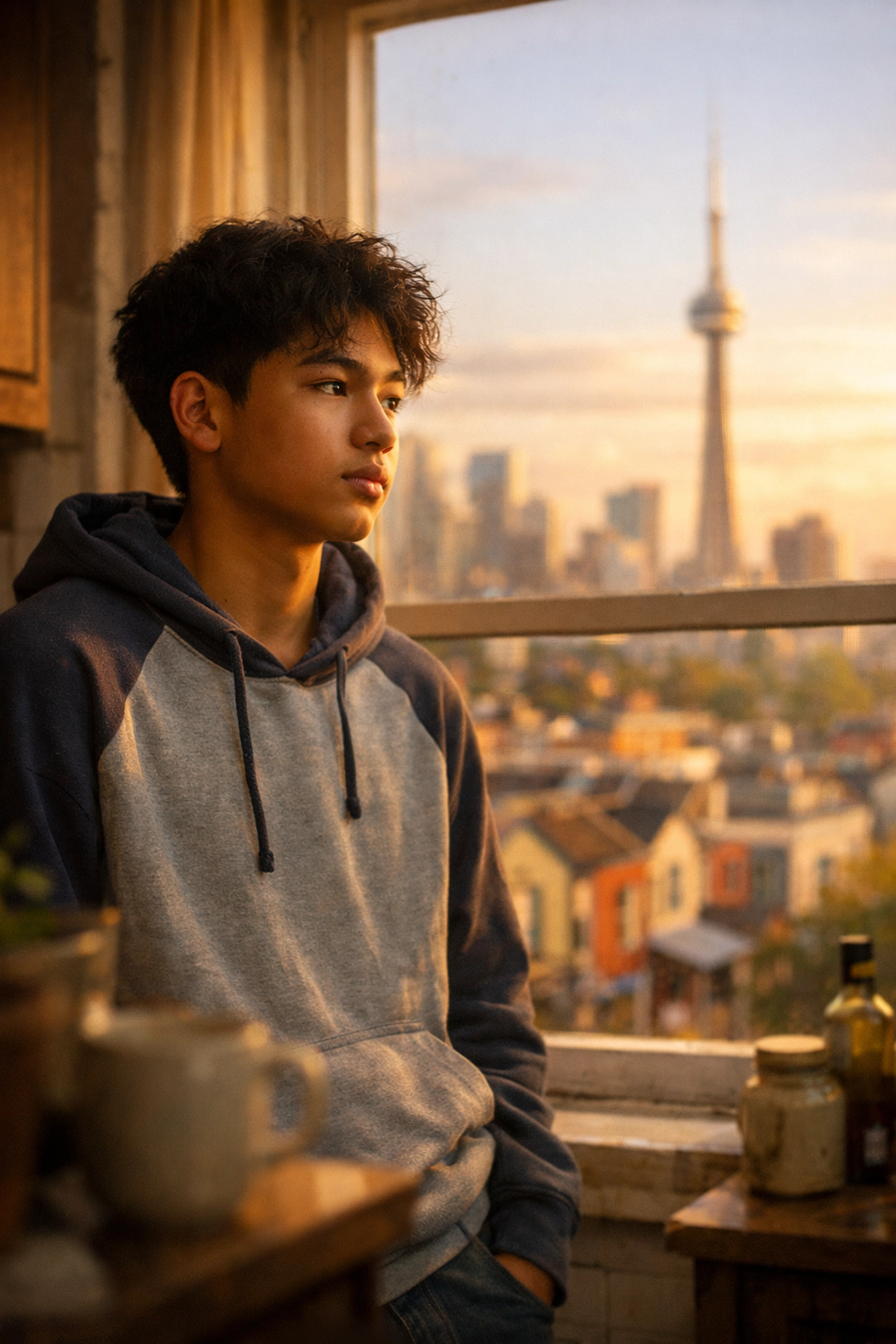Gay teen contemplating coming out to family in multicultural Toronto apartment