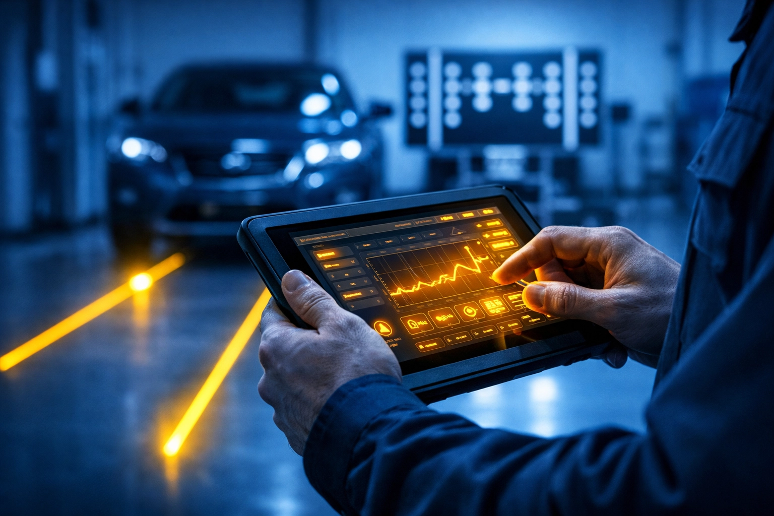 Technician performing ADAS calibration for high-quality auto repair Venice FL at Gibson's.