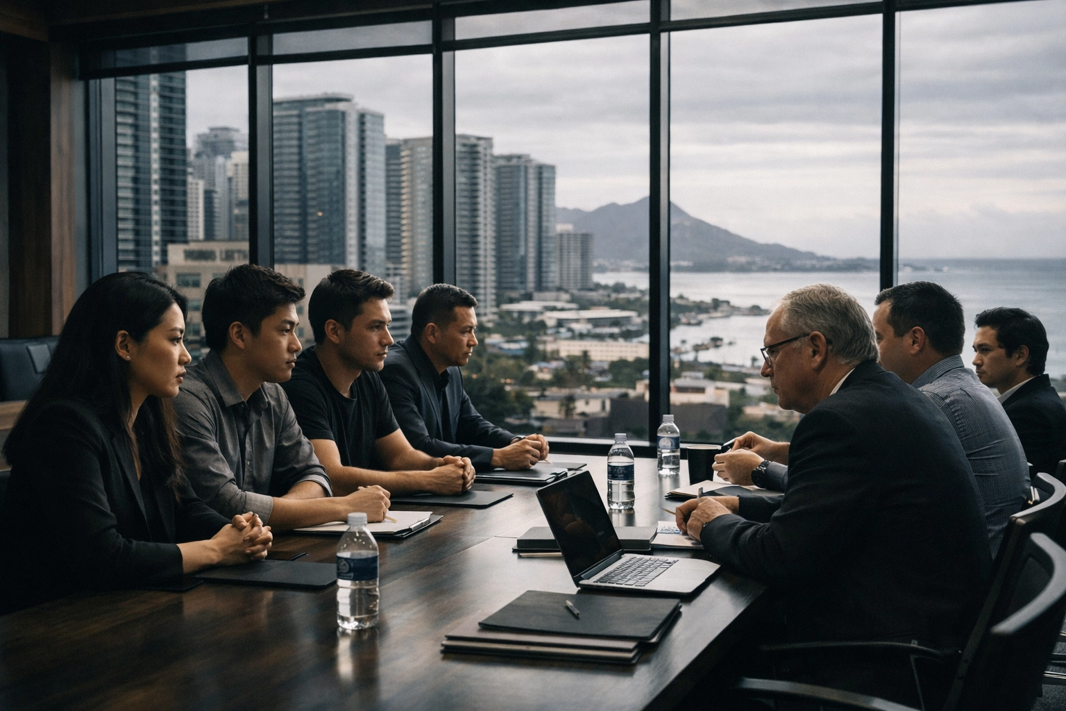 Asian and American entrepreneurs pitching to investors at the East Meets West startup event in Honolulu.