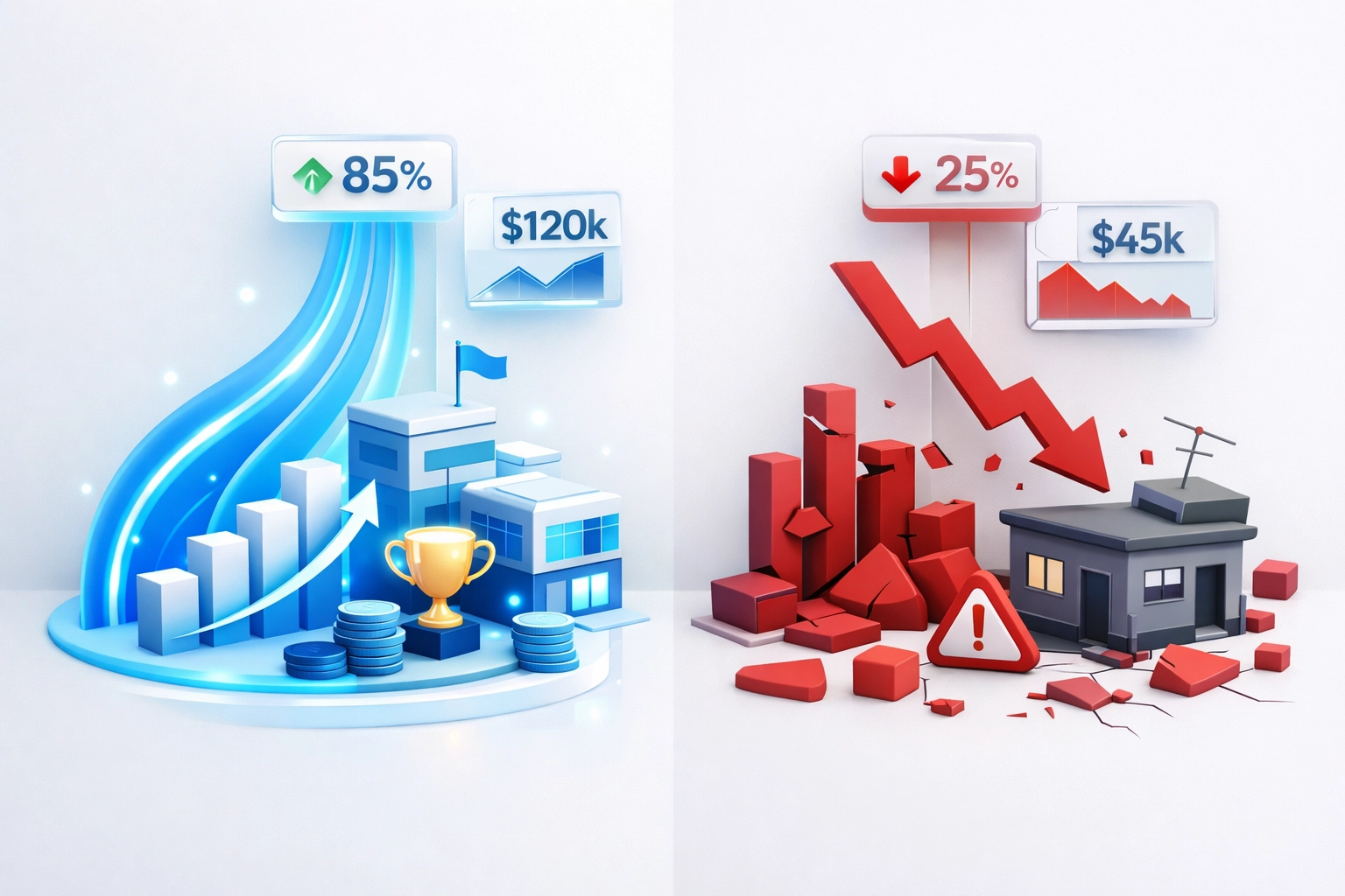 Comparison of high-performing vs underperforming business locations showing inconsistent results
