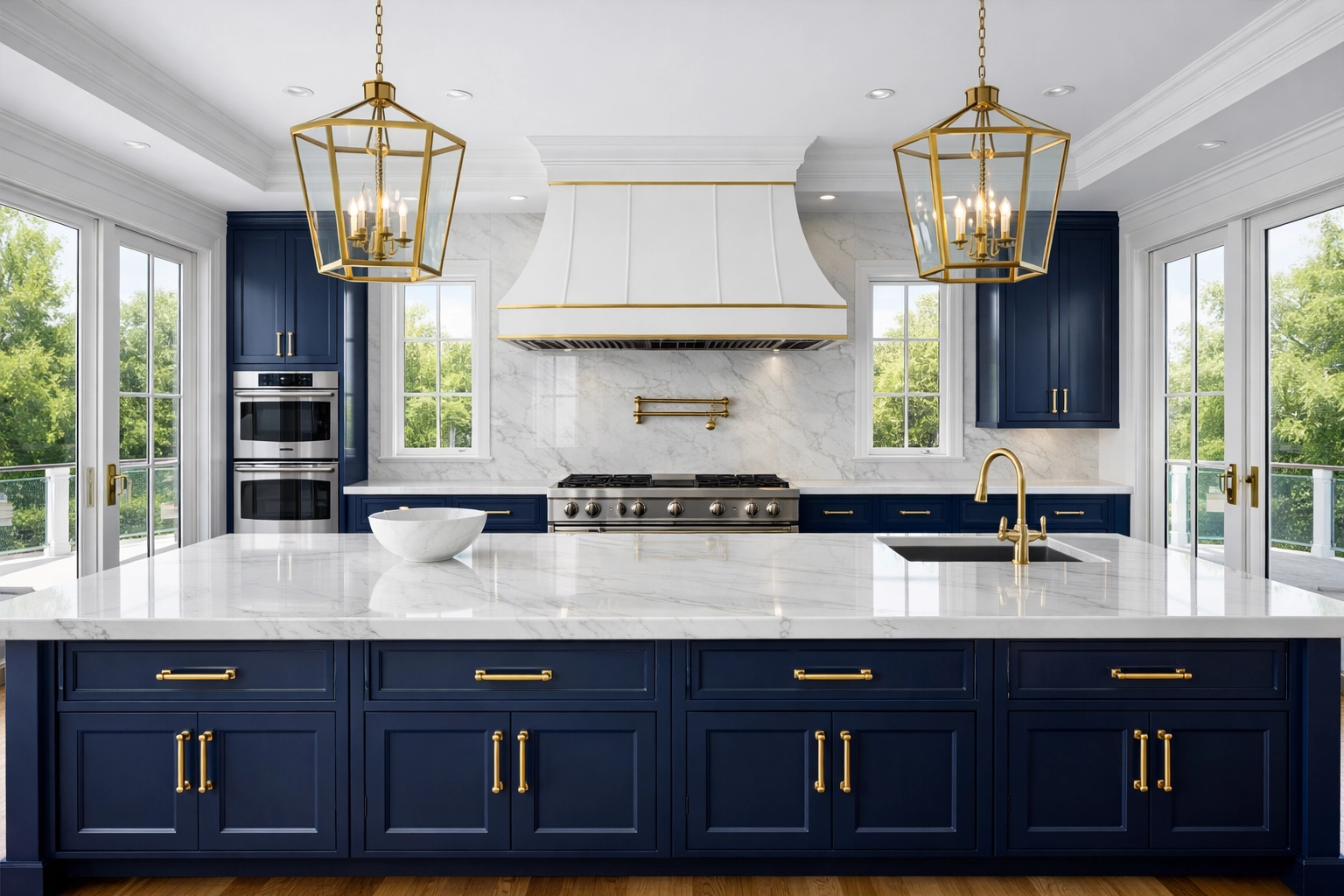 Pristine luxury kitchen with marble counters after a Luxury Move-Out Cleaning in Newton.