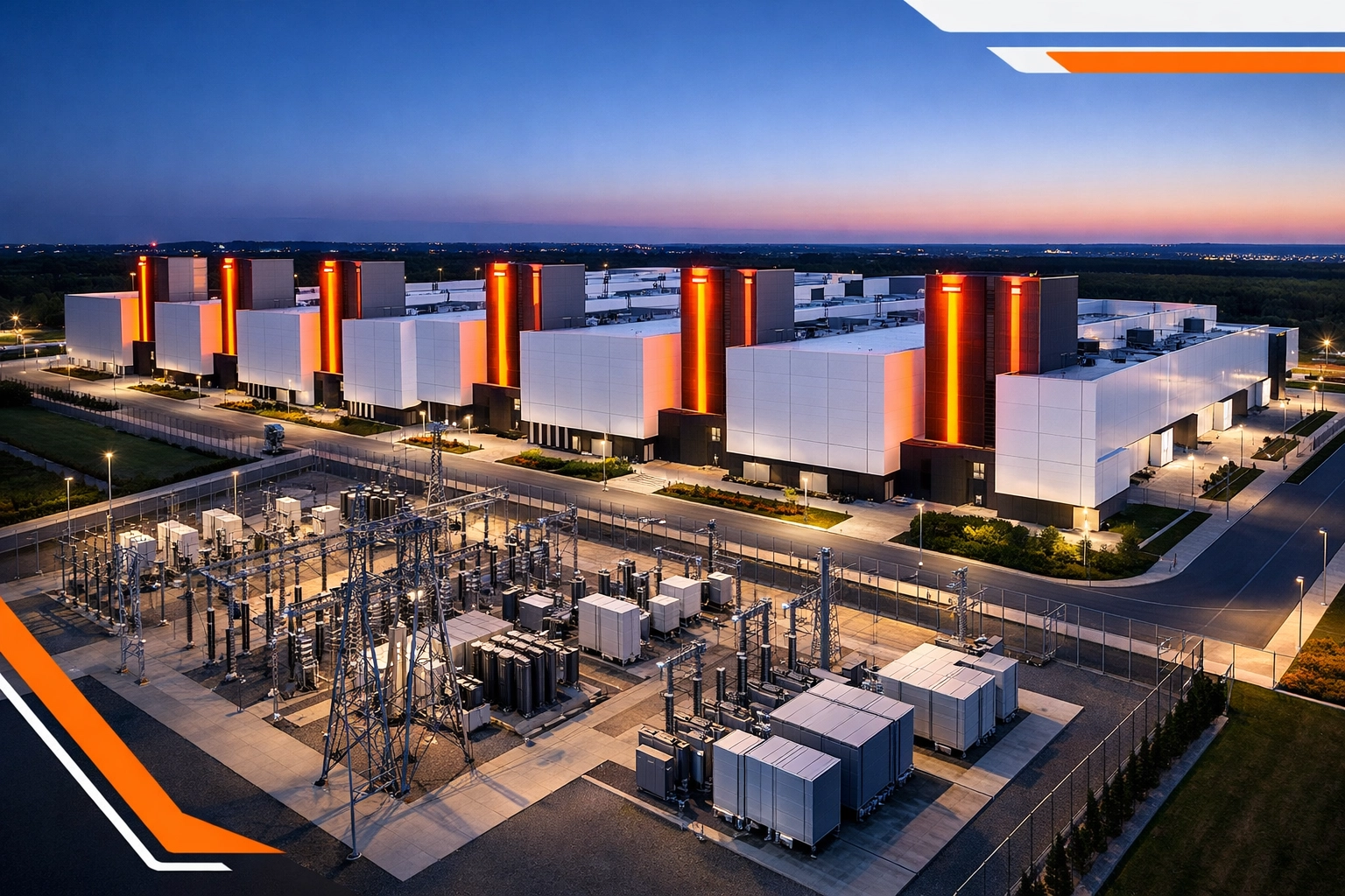 Modern data center campus architecture highlighting infrastructure and commercial real estate investment.