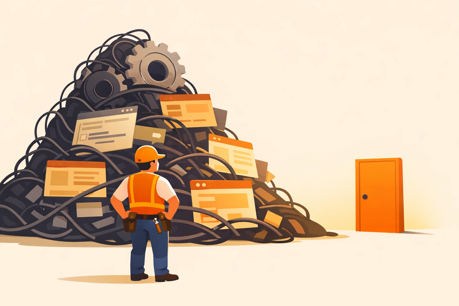 Contractor choosing simple construction photo documentation software over complex, bloated digital clutter.