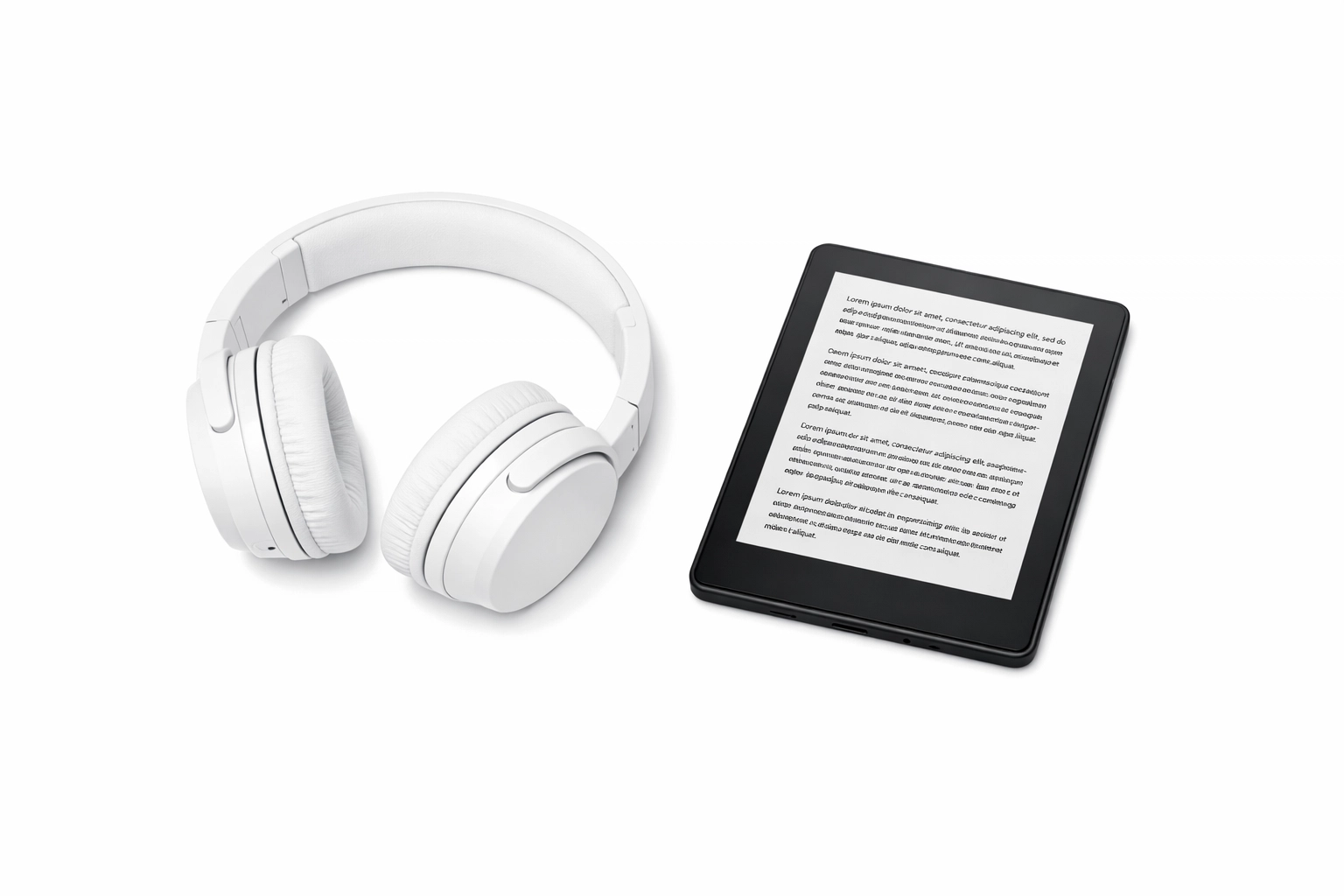 Wireless headphones and a digital e-reader for reading short books or audiobooks on the go.