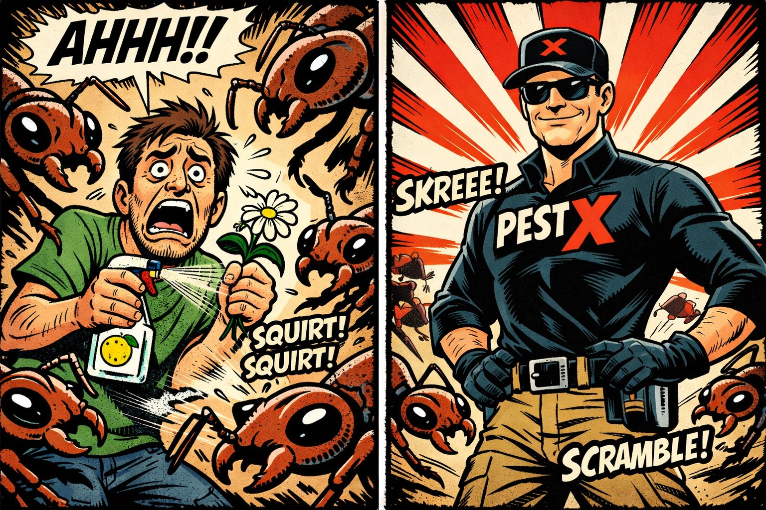 Professional ant control in Walker County comparing expert service to ineffective DIY methods.