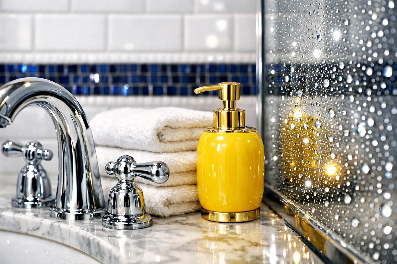 Sanitized luxury bathroom with sparkling chrome fixtures from an Apartment Cleaning Boston team.