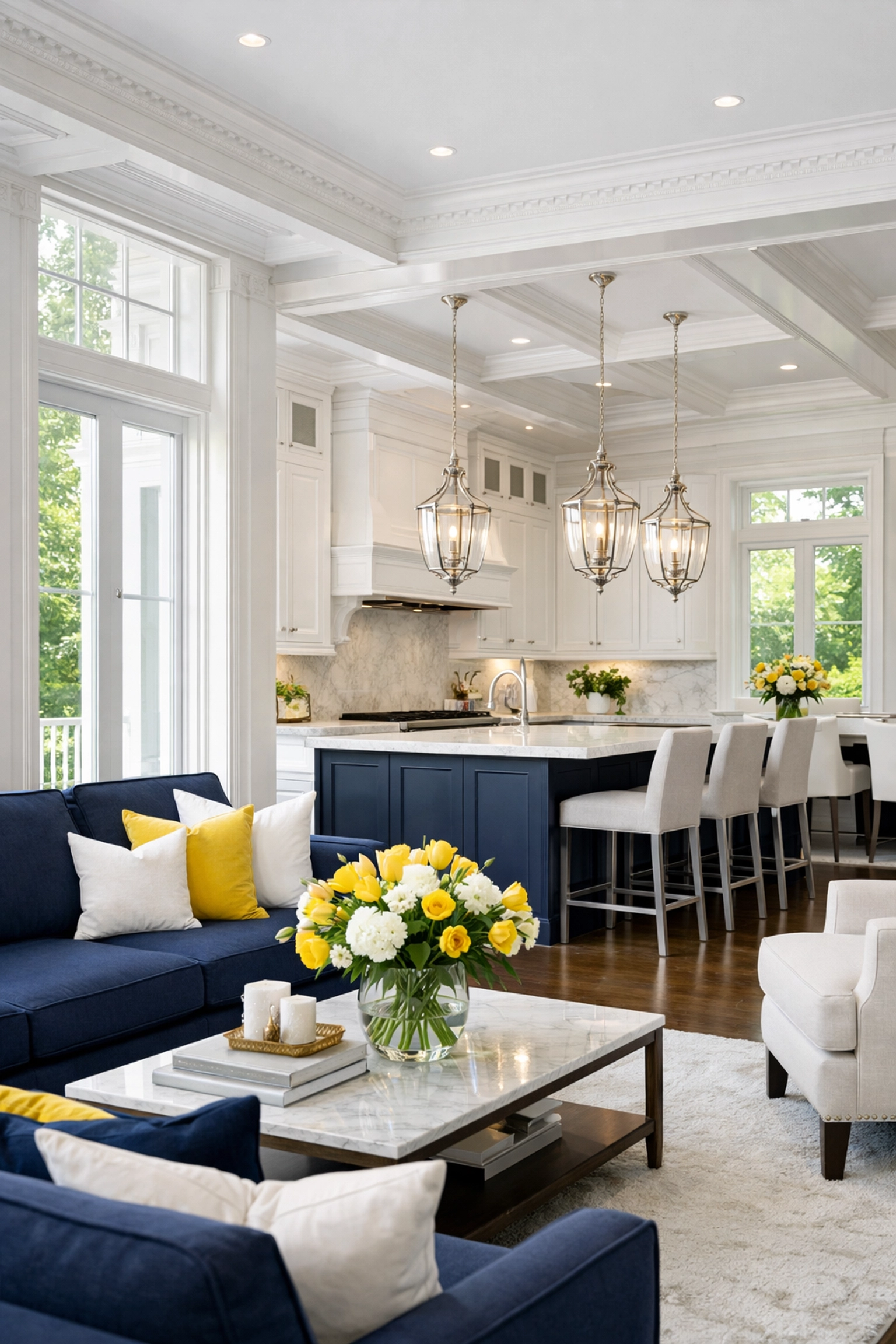 A bright, clean luxury interior after a professional post-construction cleaning service.