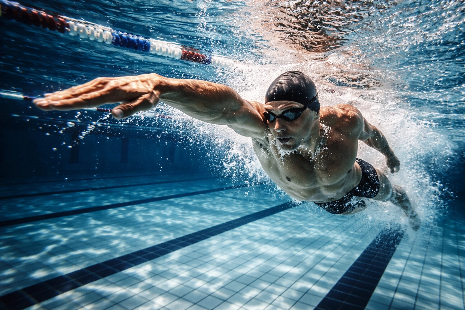 Nadador realizando el rolido en crol, girando la cabeza para respirar eficientemente durante el nado