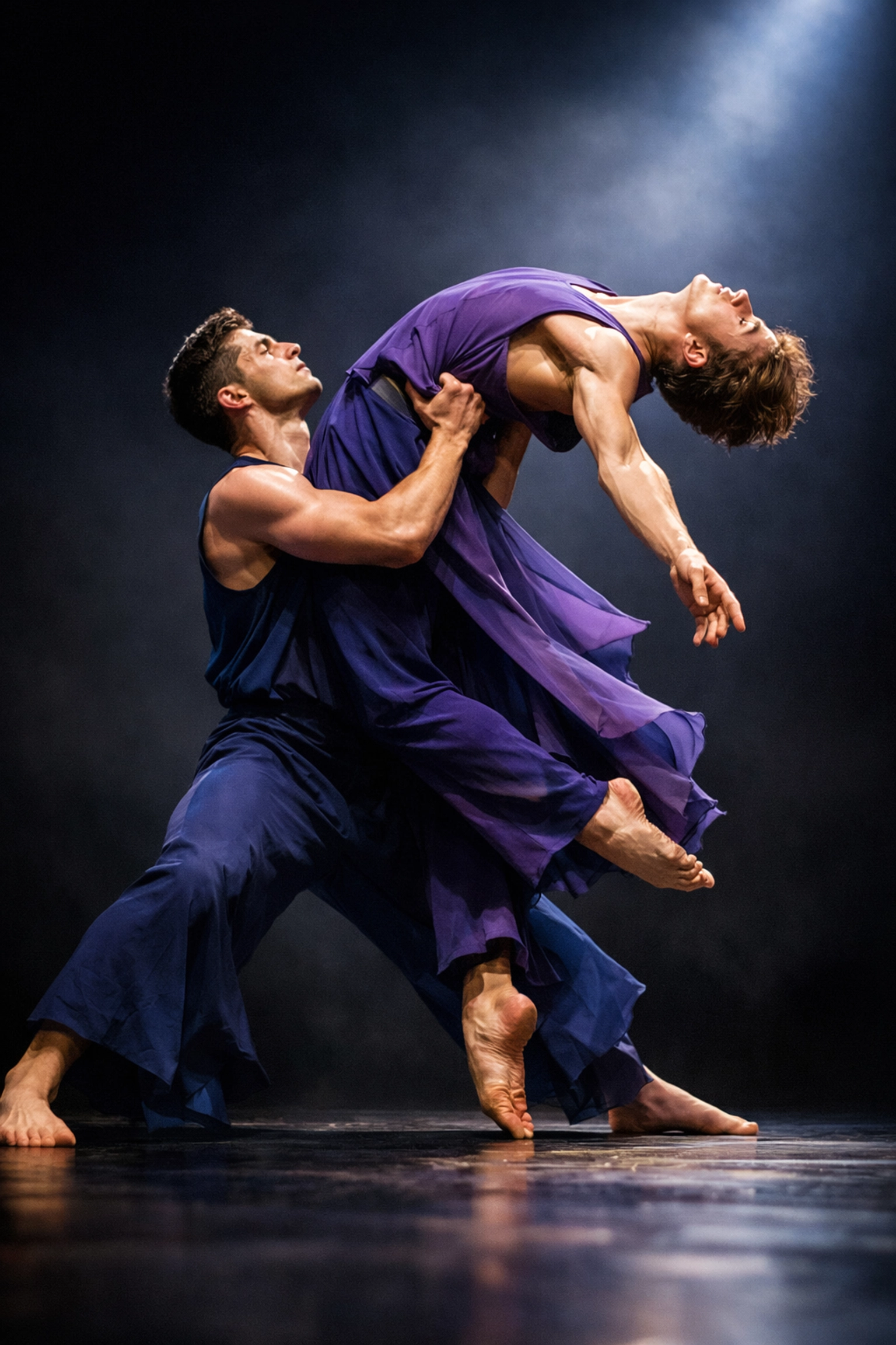 Gay male ballet dancers in intimate partnered choreography breaking traditional boundaries