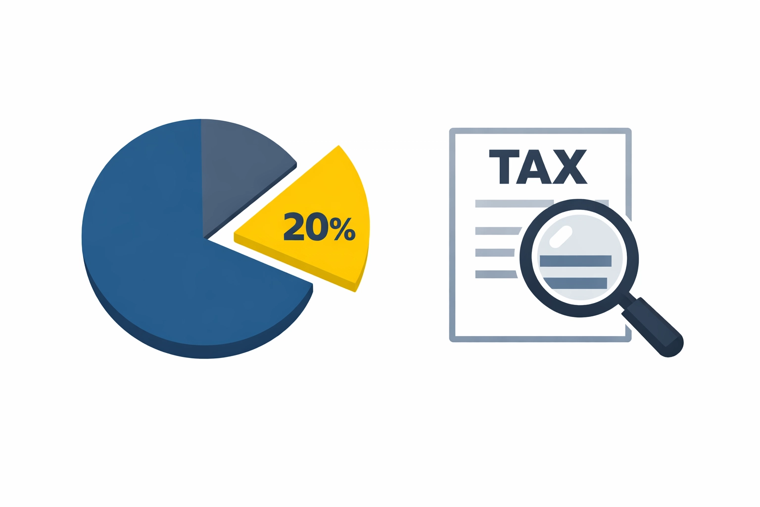 Graphic showing a 20 percent QBI deduction pie chart and magnifying glass for small business tax auditing.