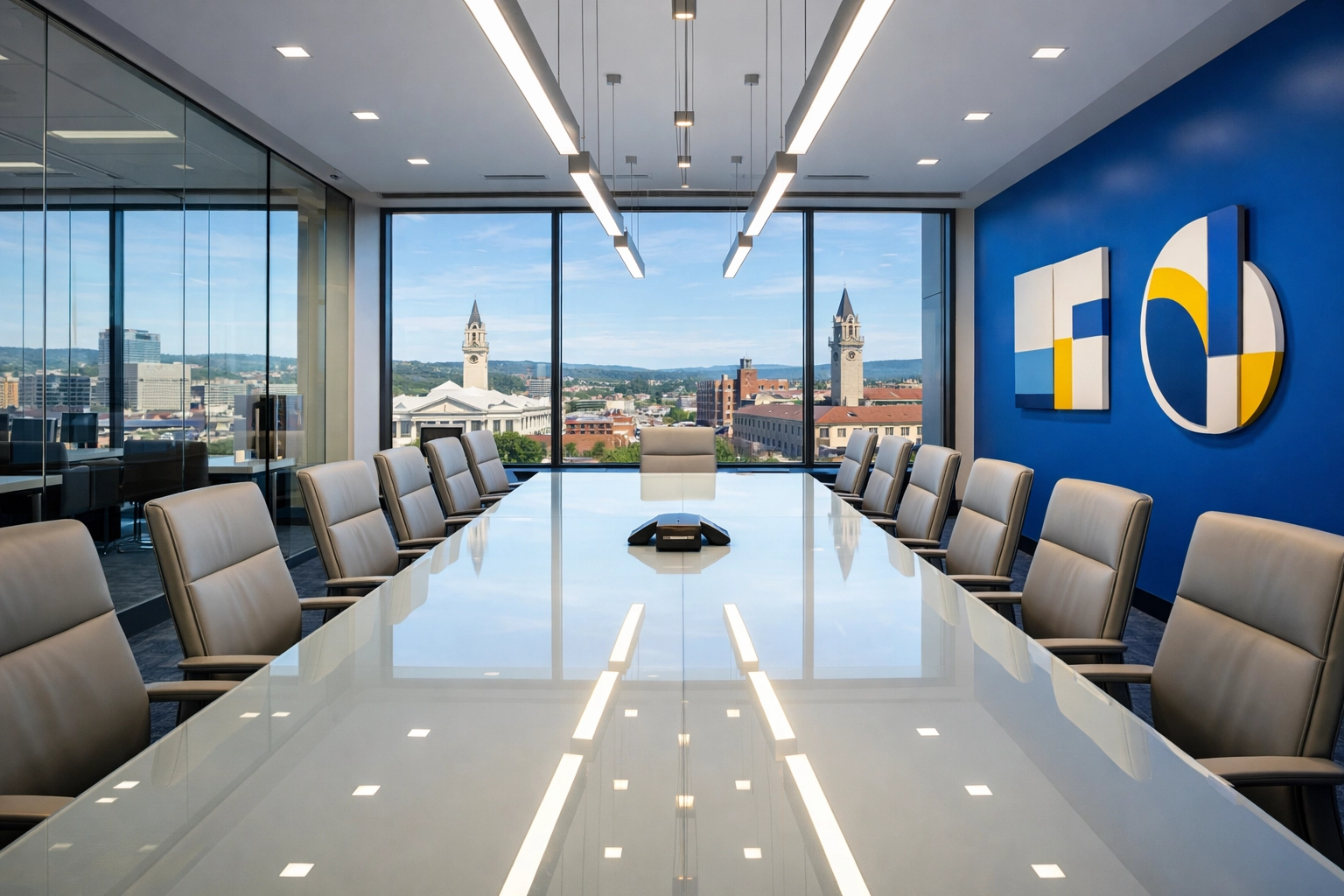 Spotless corporate conference room in downtown Worcester showcasing professional office cleaning Worcester results.