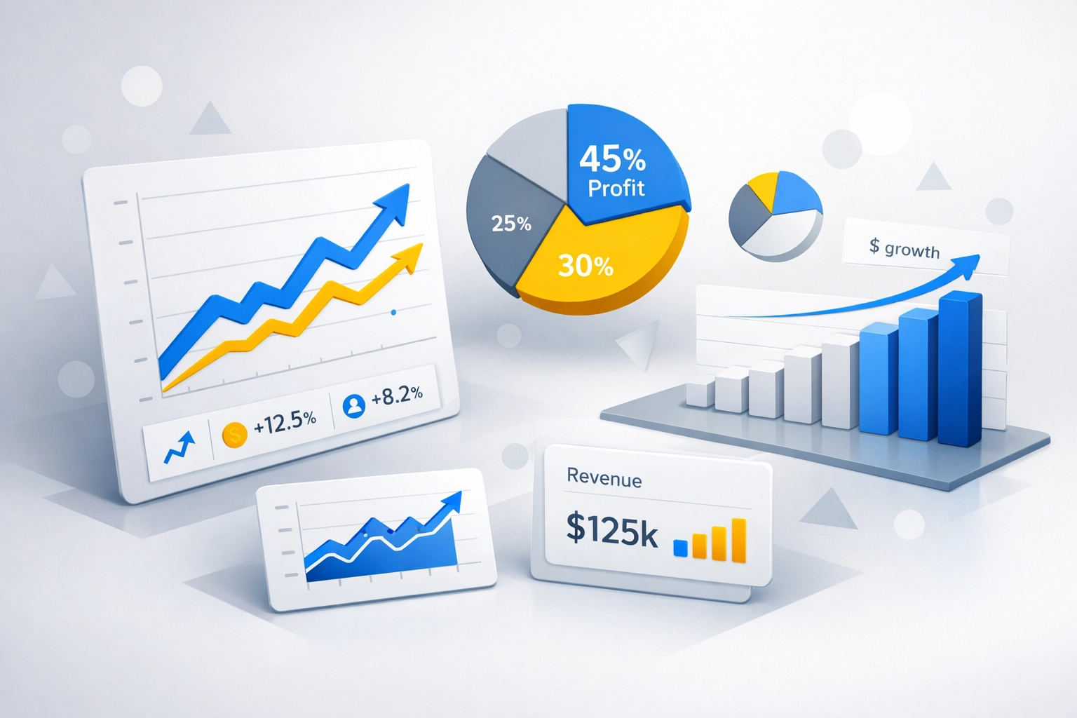Financial performance dashboard showing ROI metrics and revenue growth charts