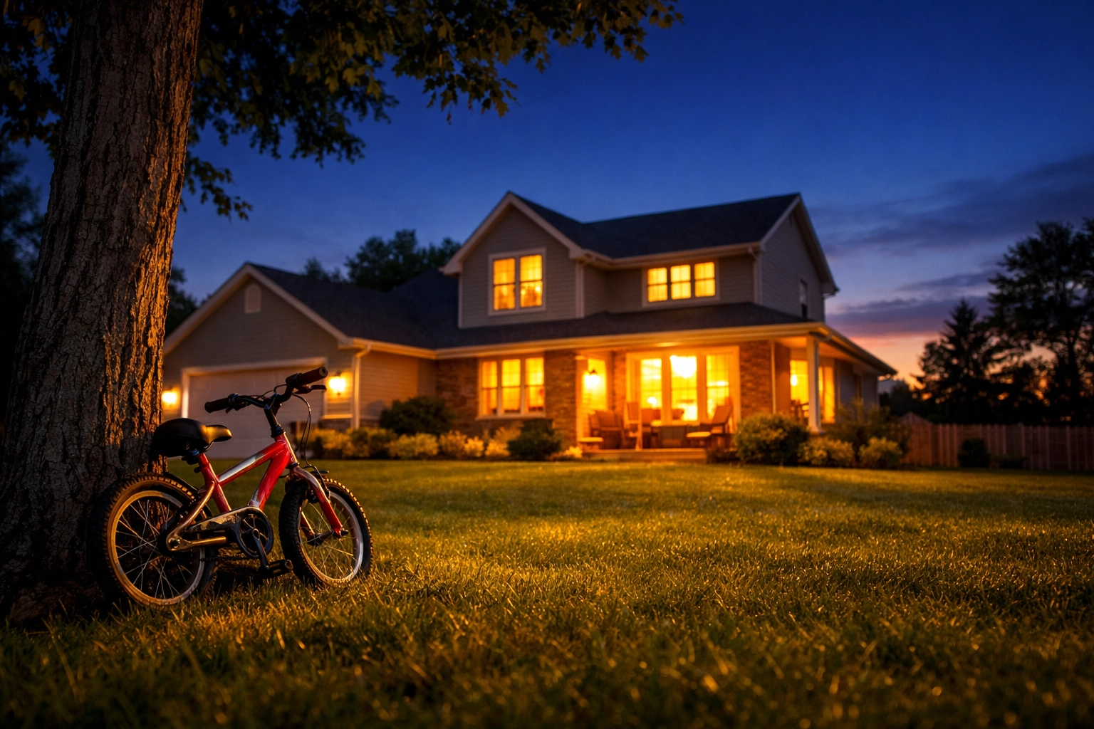 A peaceful Indiana suburban home at dusk representing family legal protection and advocacy.