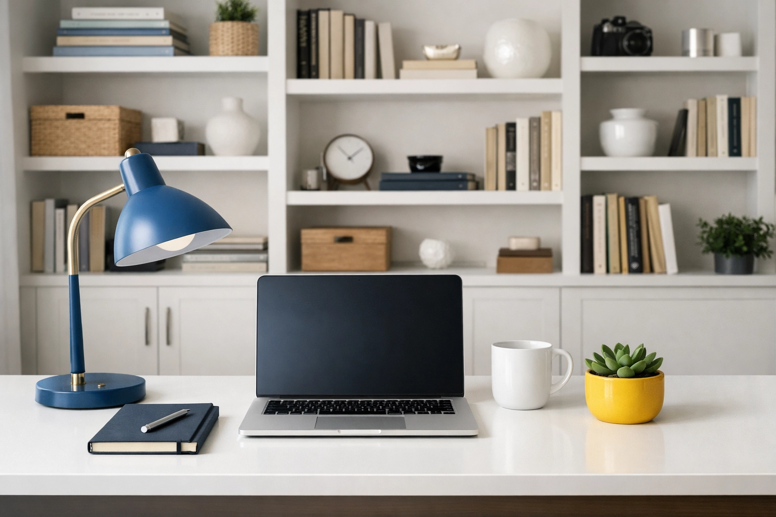 Perfectly organized and dusted North Cambridge home office after professional house cleaning Cambridge MA.