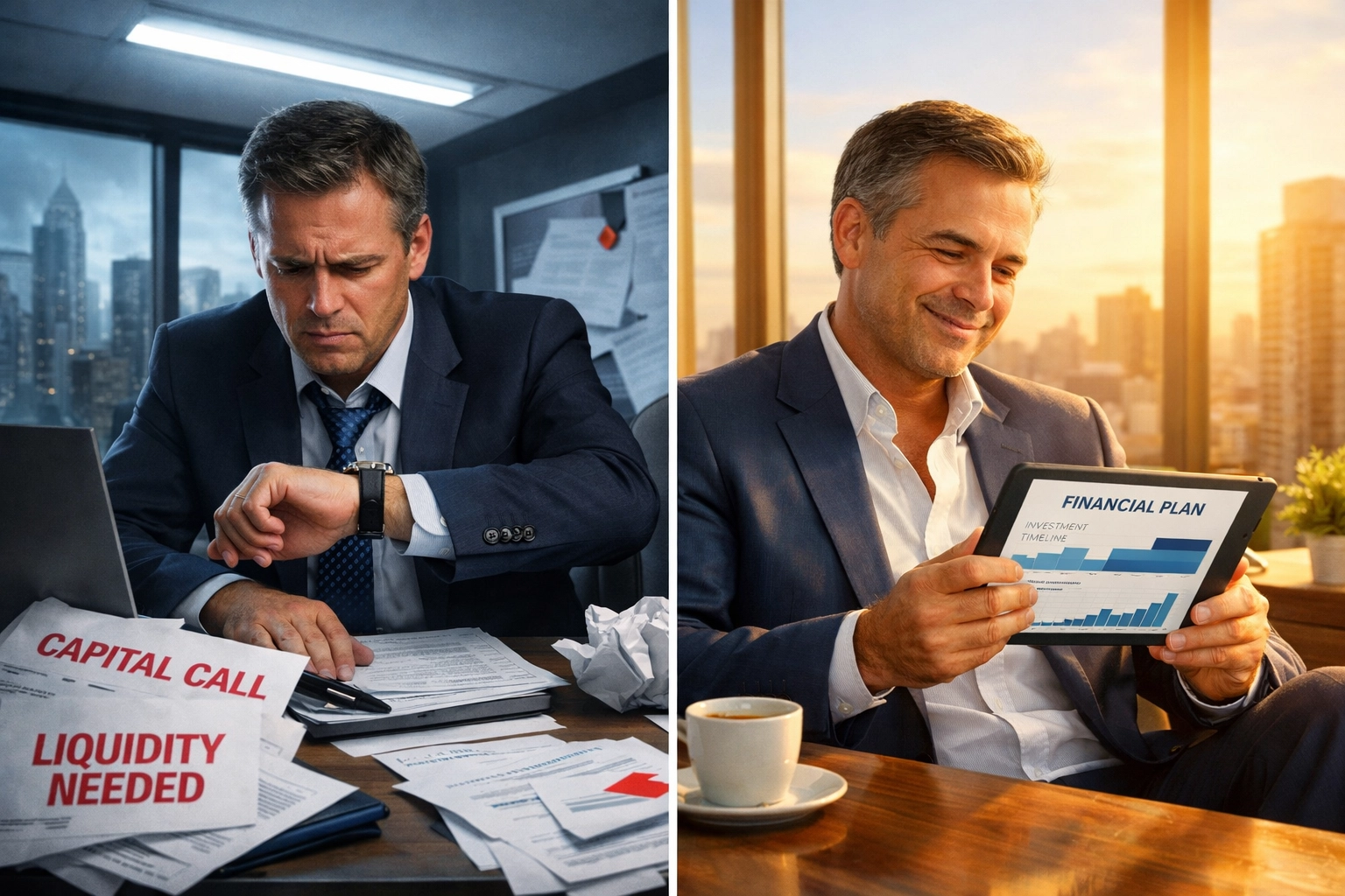 Investor managing private equity liquidity needs and capital call requirements effectively