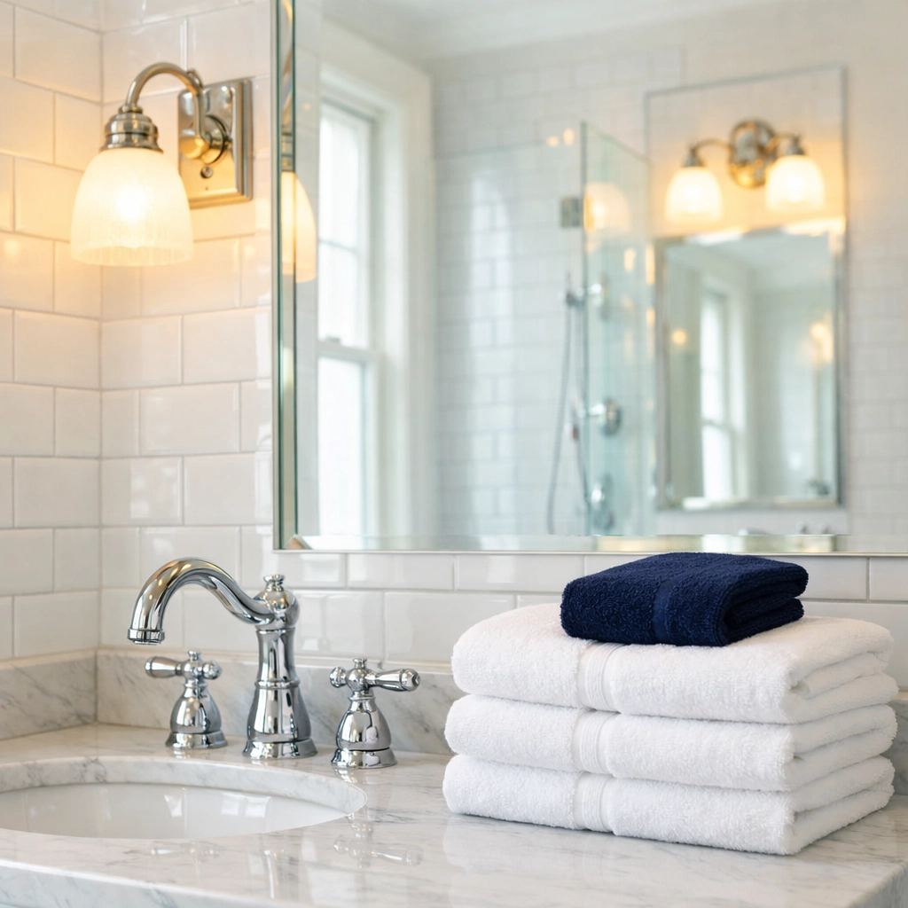 Immaculate bathroom with clean tiles and grout after a professional Boston apartment move-out cleaning.
