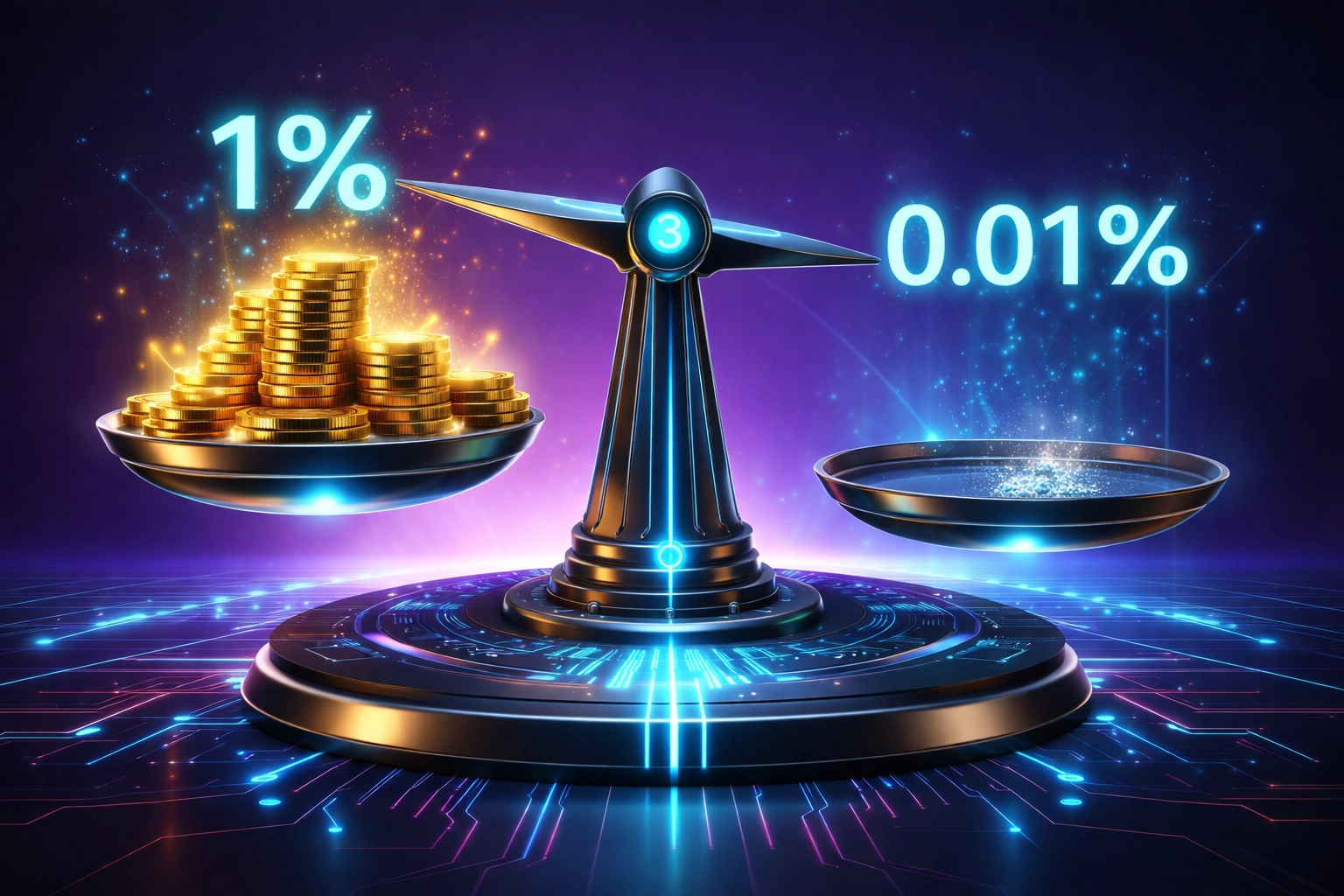 Digital scale comparing high crypto payment processor fees versus minimal Larecoin gas-only transaction costs