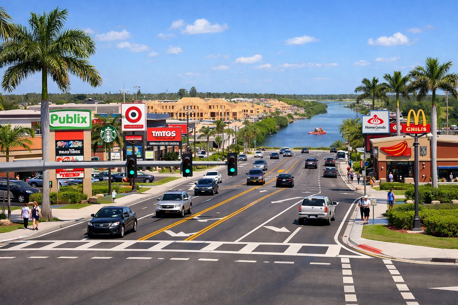 Pine Island Road commercial corridor in Northeast Cape Coral with shopping and dining