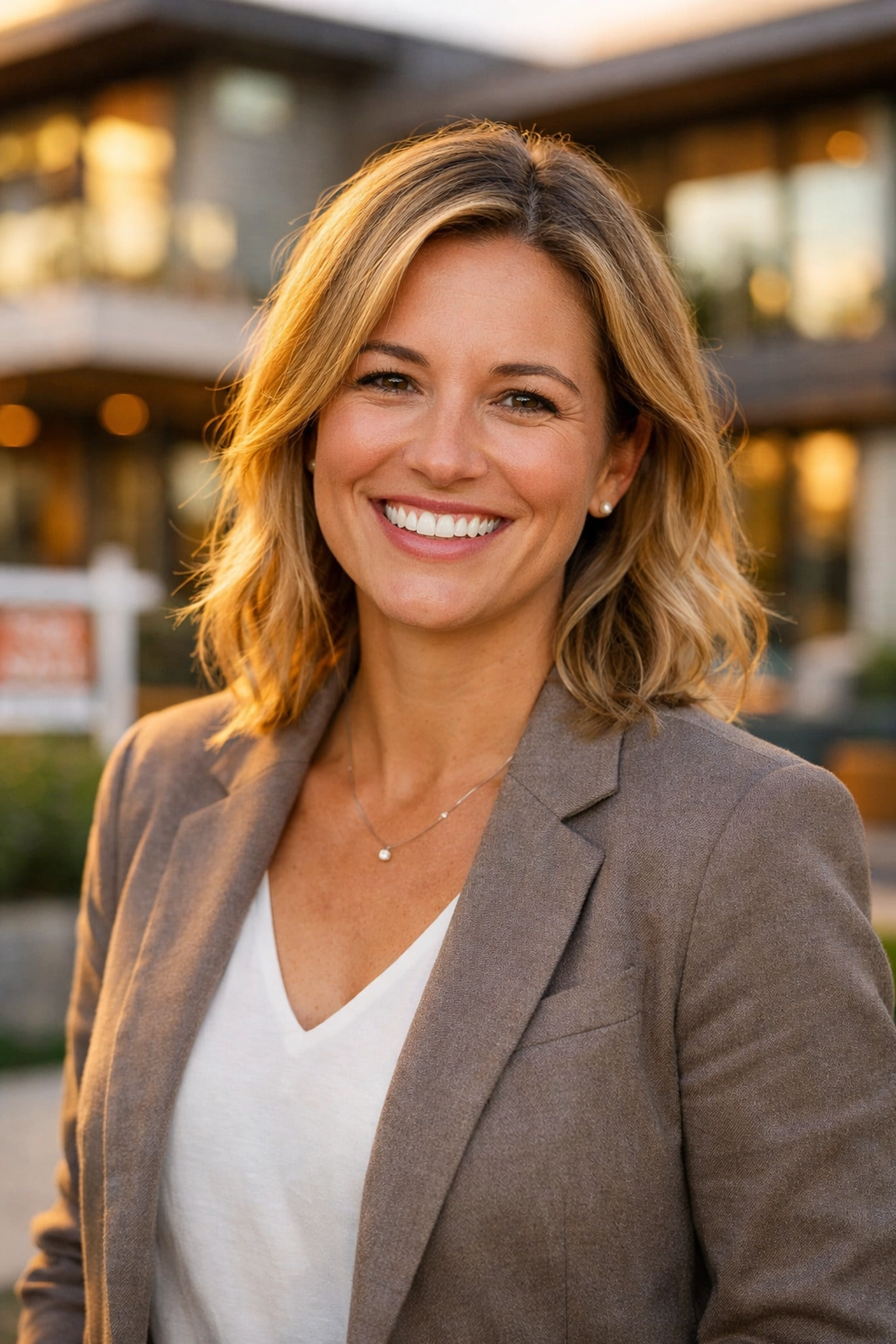 Warm real estate agent headshot using professional corporate headshot tips for an approachable look.