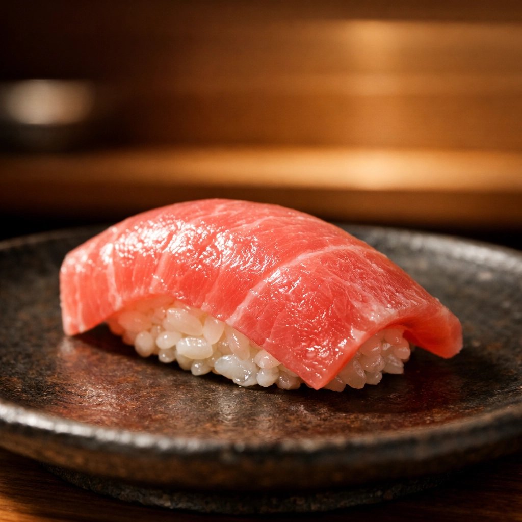 Close-up of premium sushi in a Ginza restaurant, ideal for minimalist food photography in Tokyo.