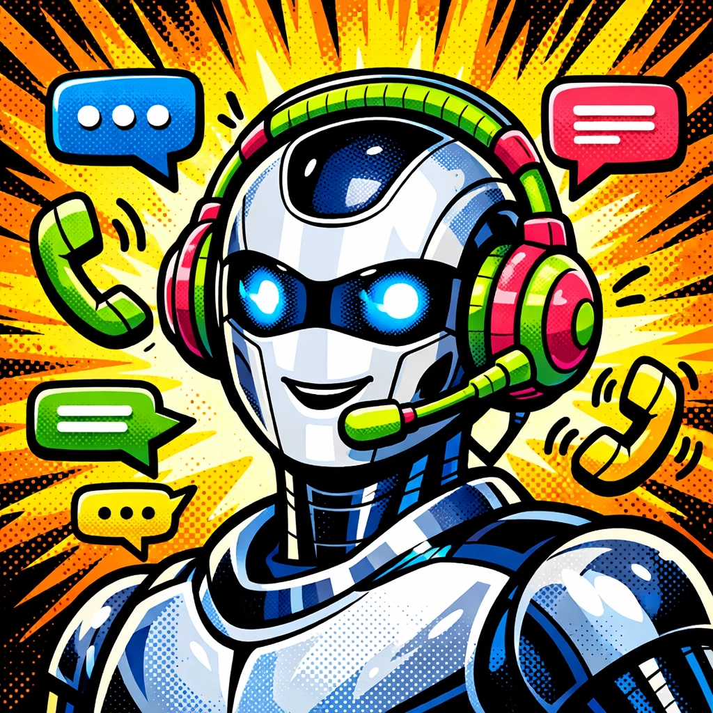 Illustration of a robot with a headset to automate customer support with AI for small businesses.