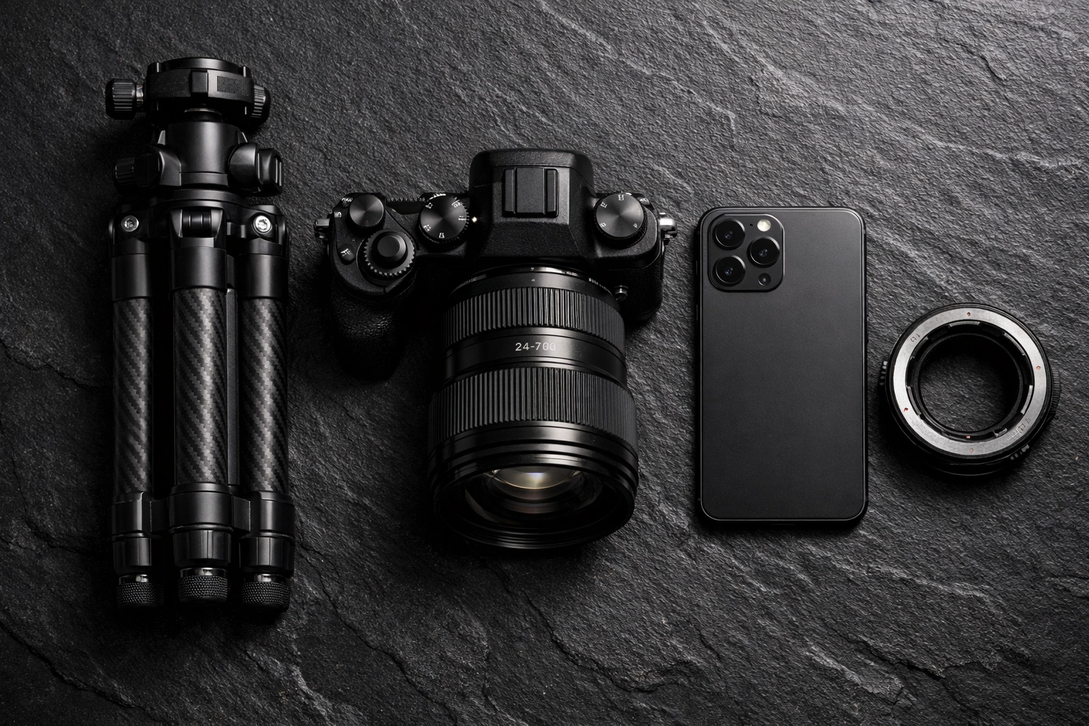 Essential photography gear including a mirrorless camera and tripod for capturing travel photo spots.