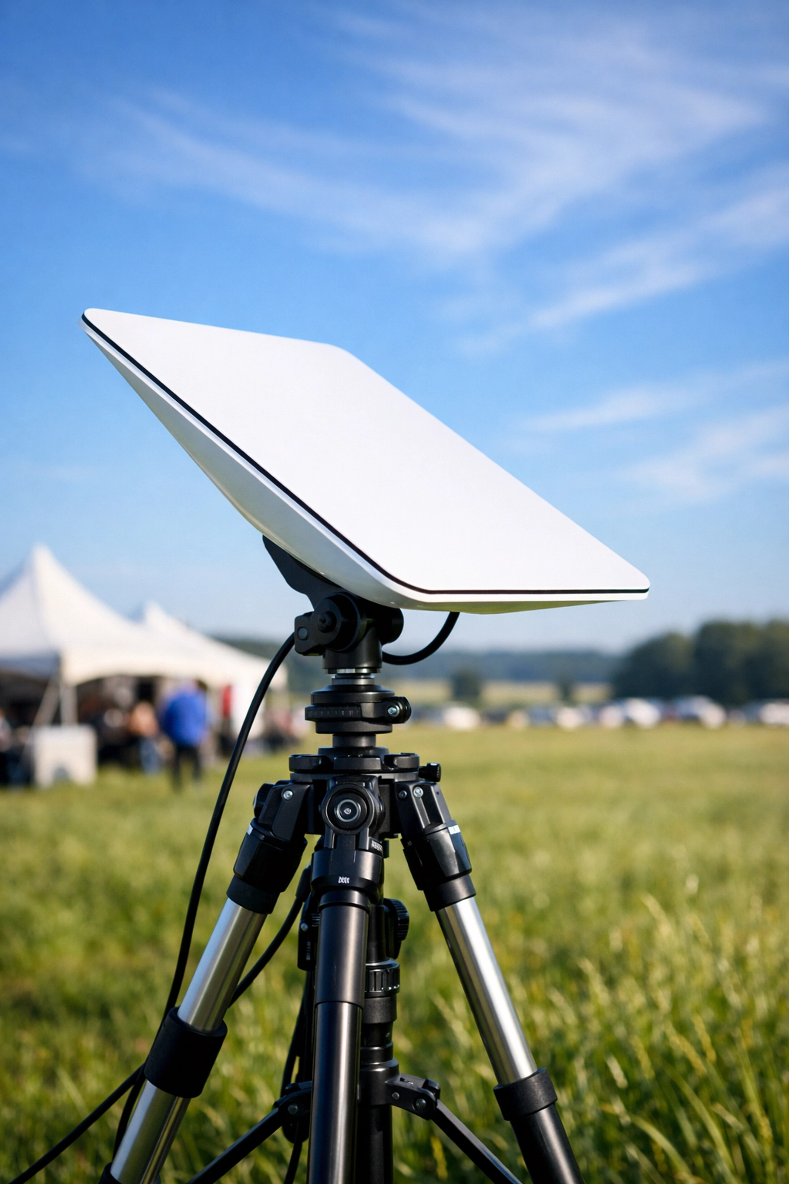 Starlink satellite dish providing event WiFi connectivity at remote rural festival site