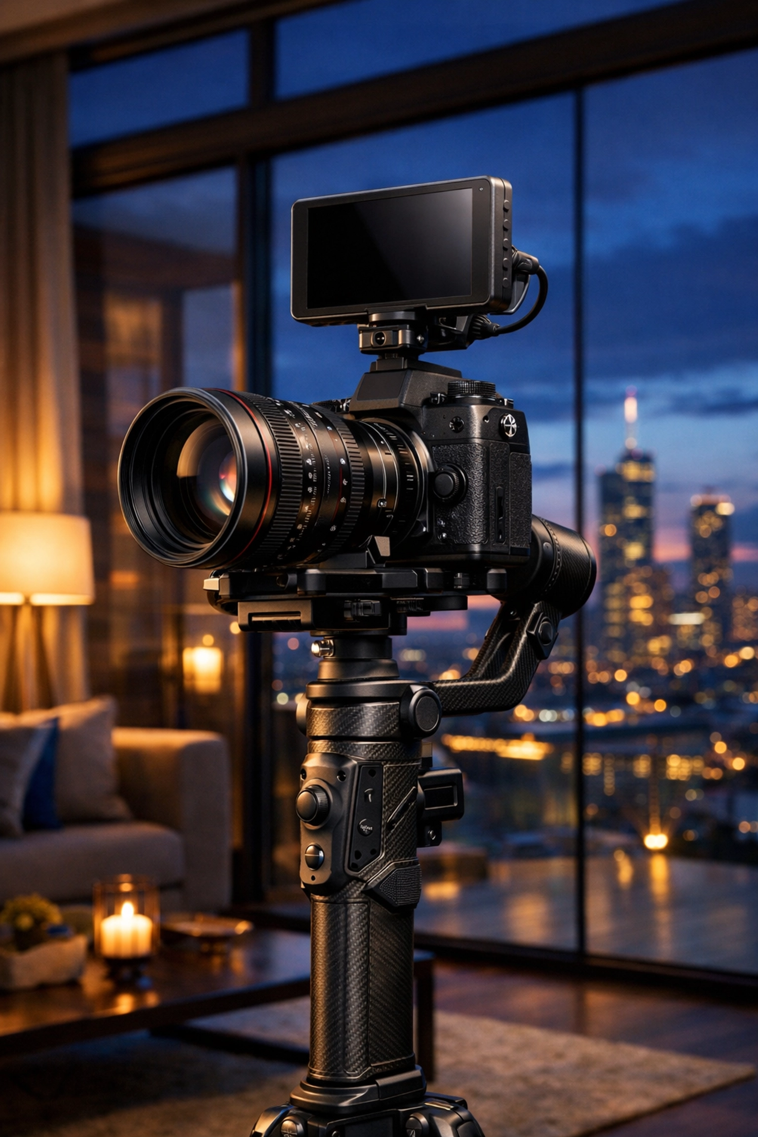 Professional hybrid camera on a gimbal illustrating 2026’s new mirrorless tech cinematic video capabilities.