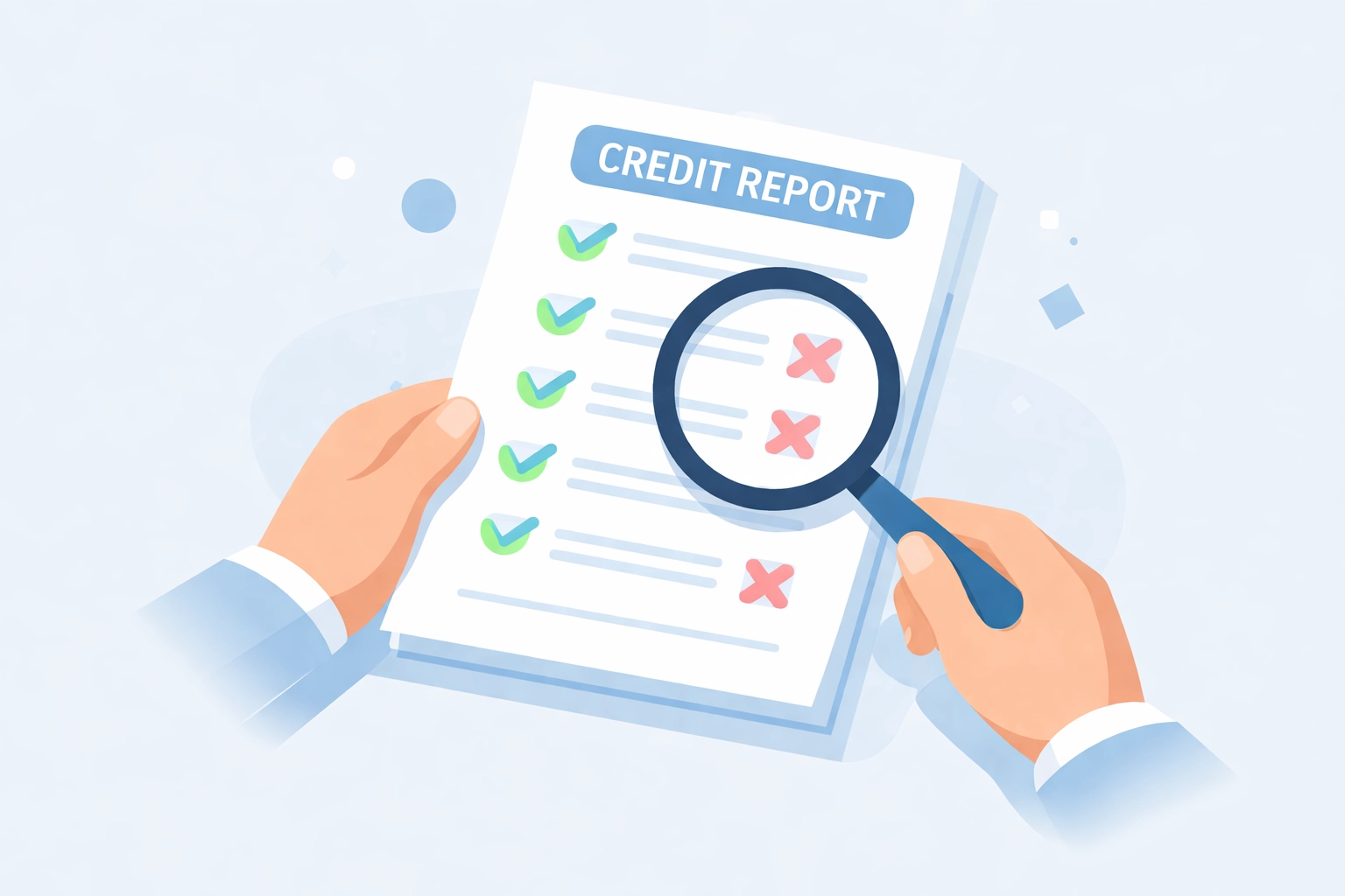 Manos revisando reporte de crédito, clave para eliminar errores y mejorar score hipotecario