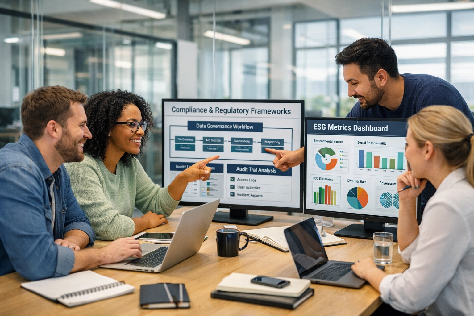 IT professionals reviewing DORA, GDPR, and ESG compliance in ServiceNow implementation