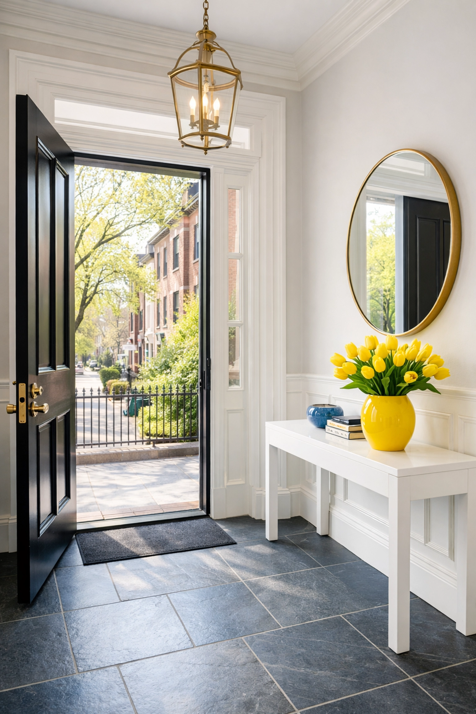 Immaculate Boston brownstone entryway after professional apartment cleaning in Massachusetts.