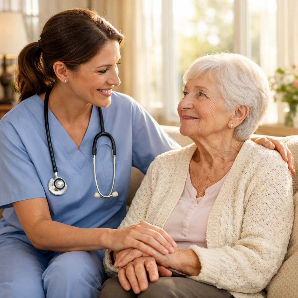 Caregiver discussing hydration needs with senior for fall prevention safety