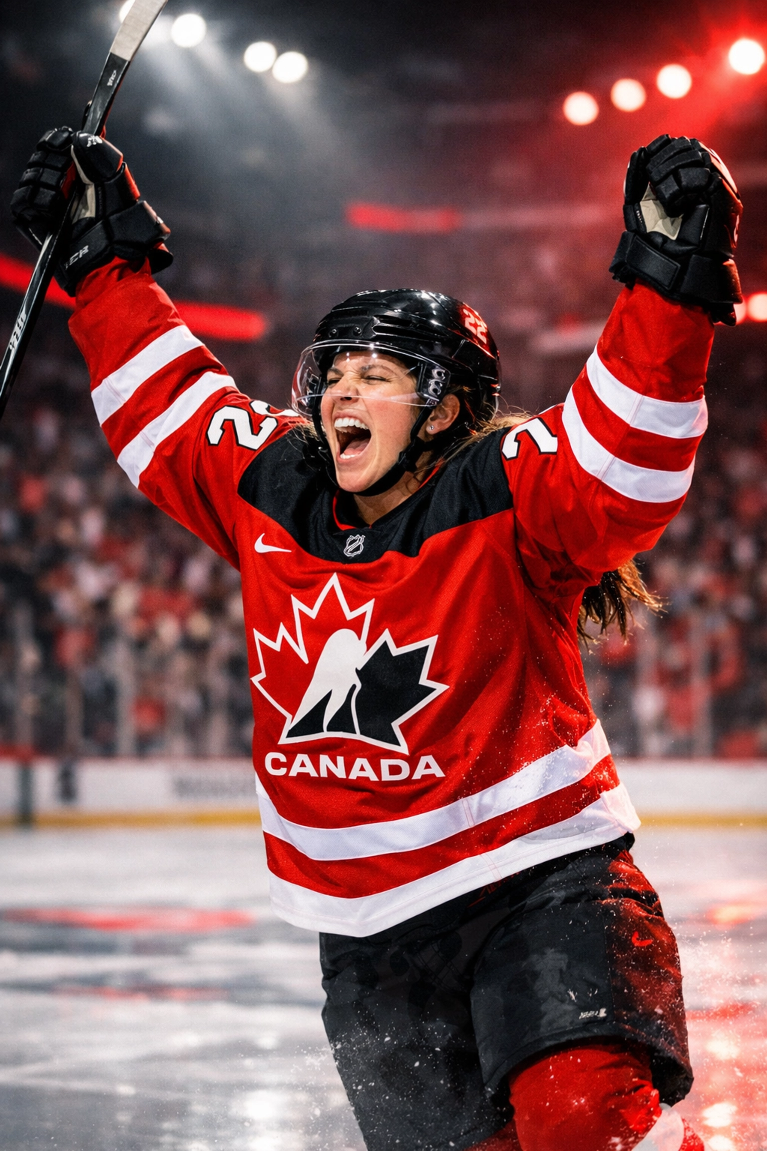 Team Canada hockey player celebrates Olympic goal as team advances to semifinals