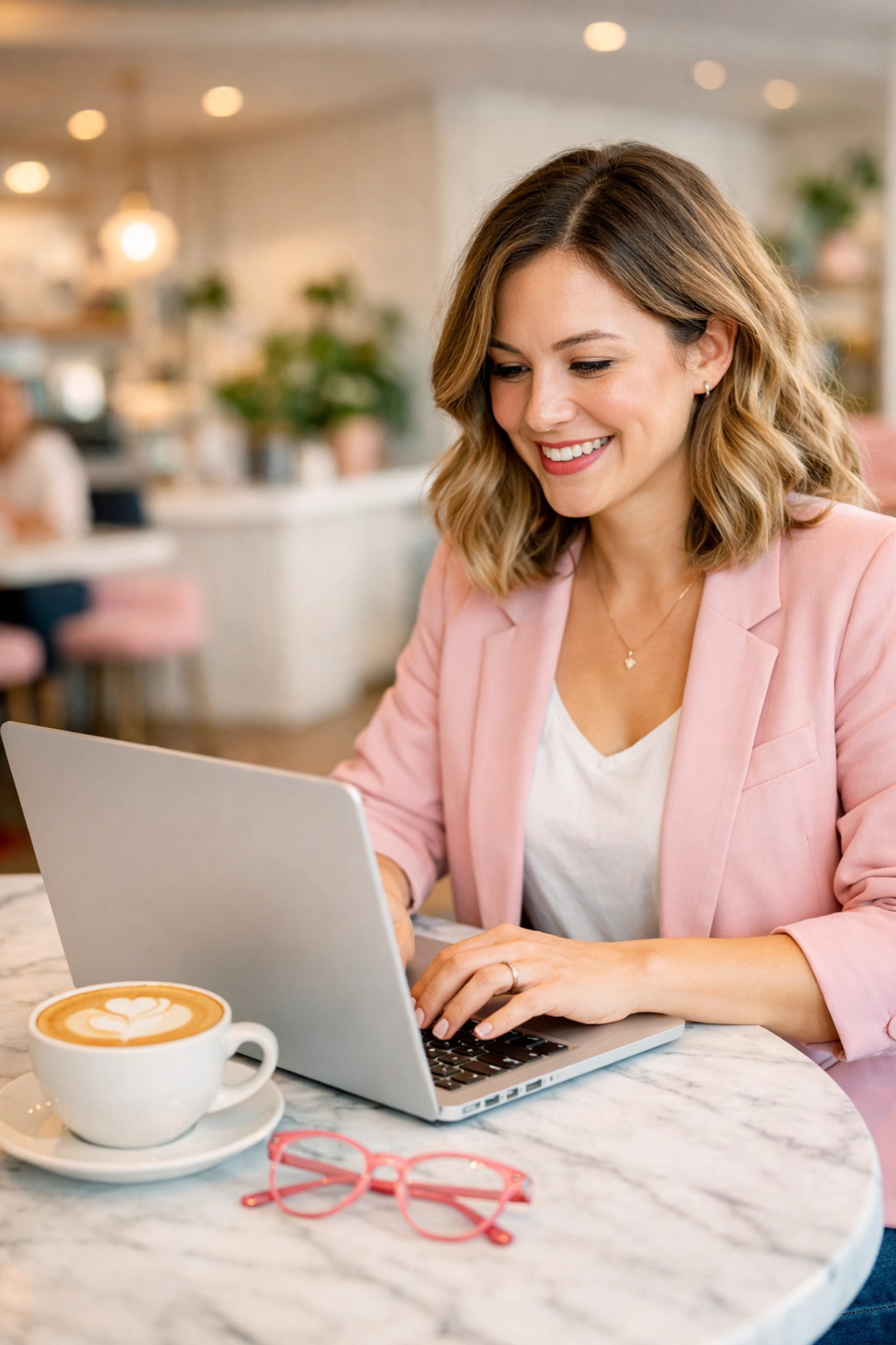 Entrepreneur working on a laptop in a cafe, enjoying a streamlined workflow through social media management.