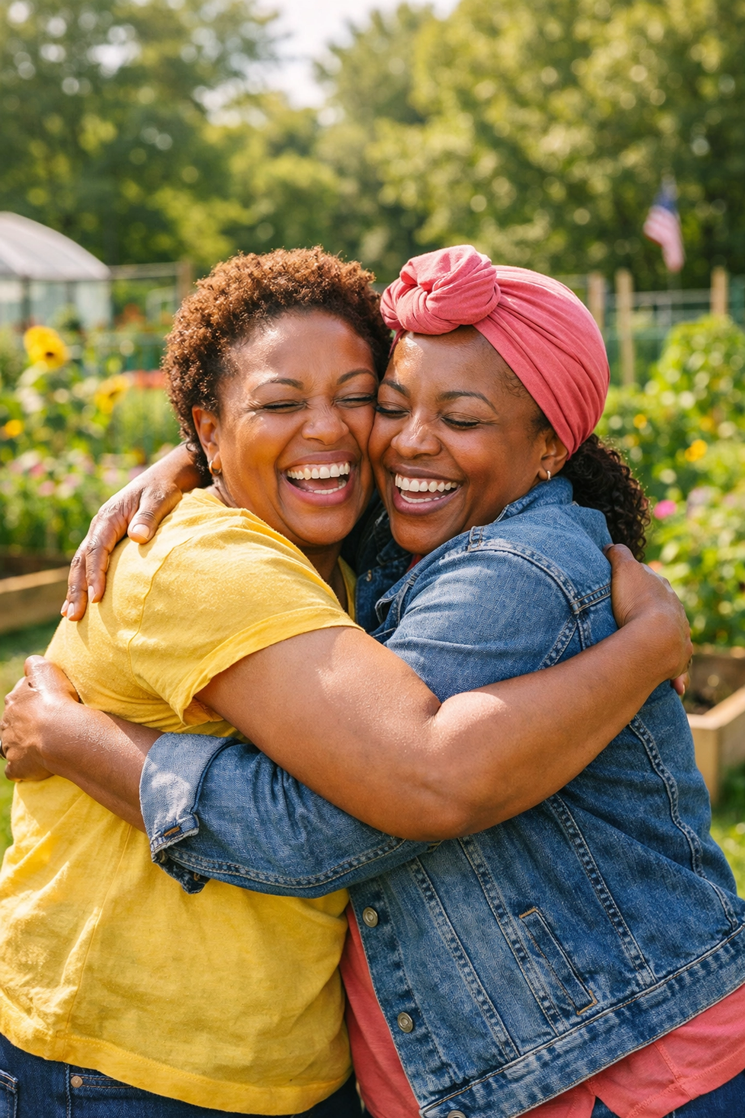 Joyful Black women embracing, celebrating rebuilding with confidence through Family ReBuild of New Jersey.