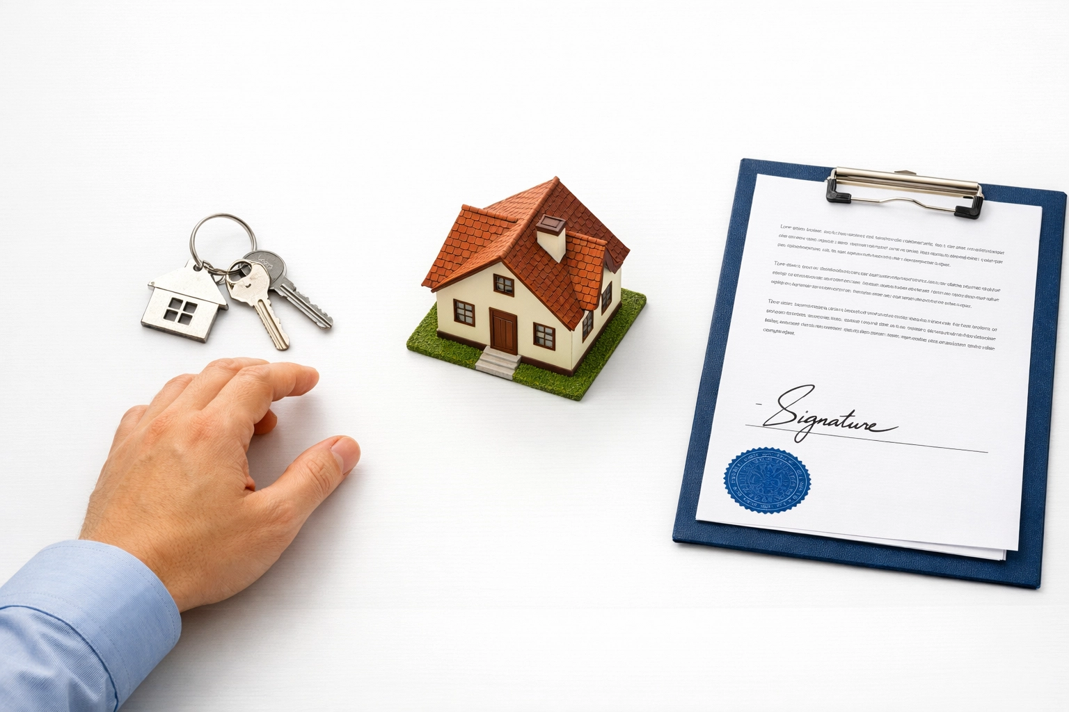 House keys and signed agreement representing new home purchase after separation in Alberta