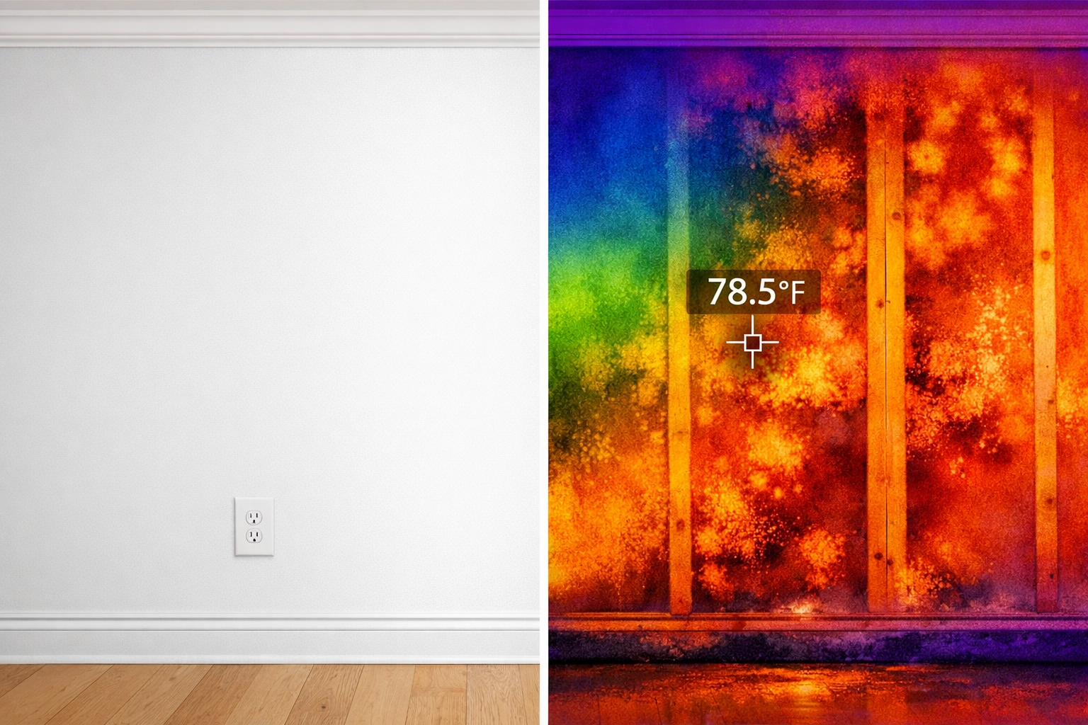 Thermal imaging revealing hidden smoke damage and moisture behind walls