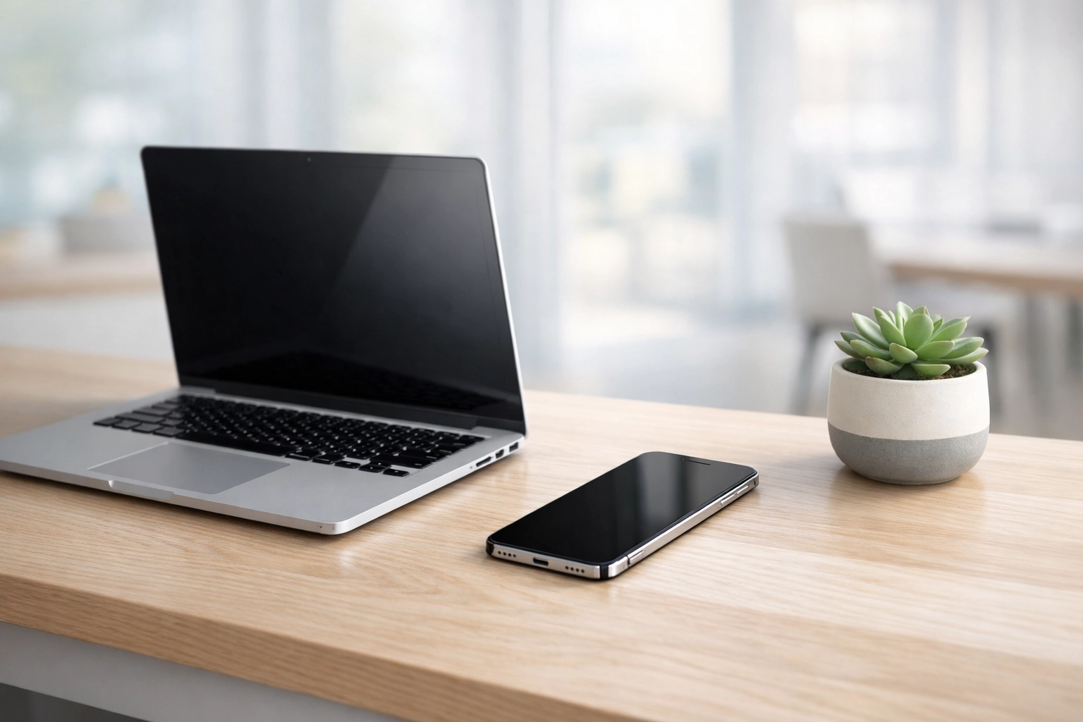 Modern laptop and smartphone on a desk representing tax software and mobile data entry for EROs.