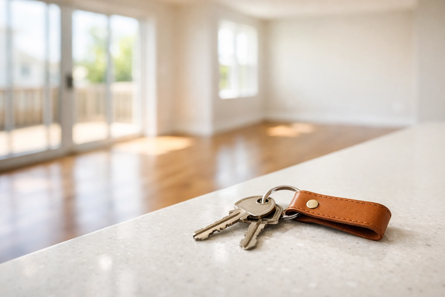 House keys on a counter in a clean home, symbolizing a fresh start after a fast cash house sale in Nashville.